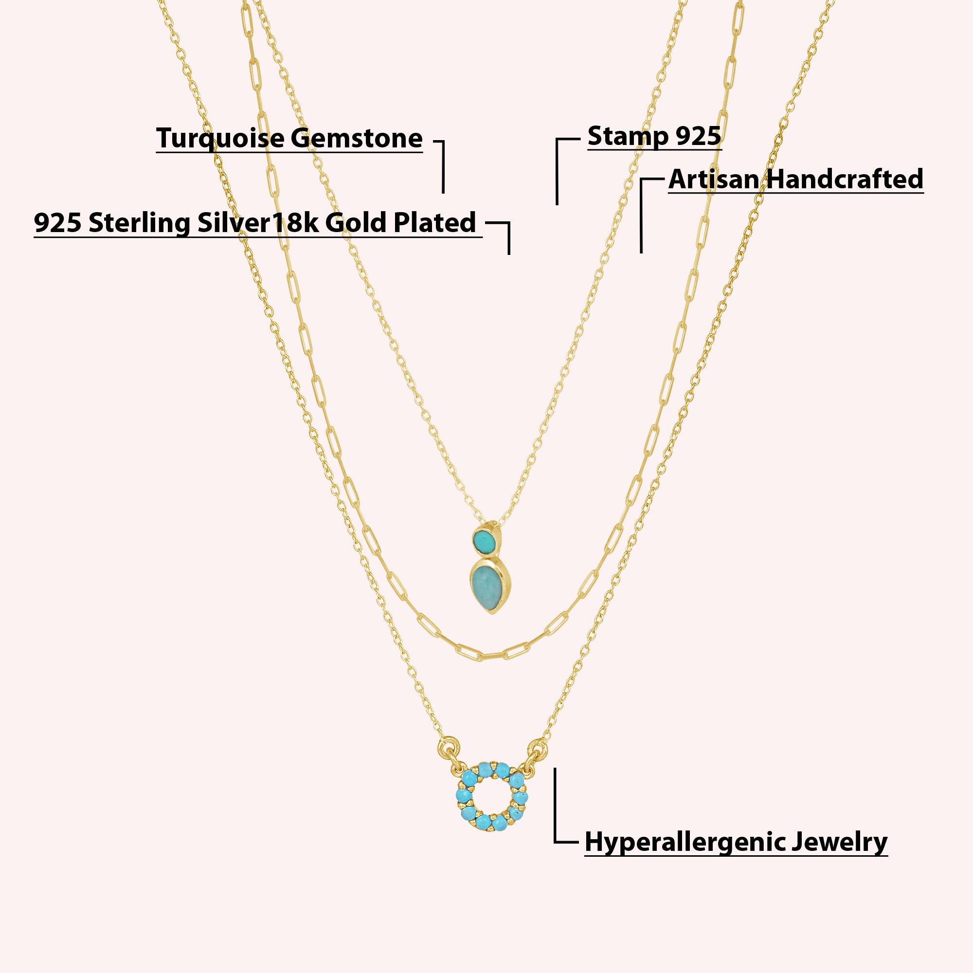 Triple Layered Sterling Silver Necklace with Arizona Turquoise