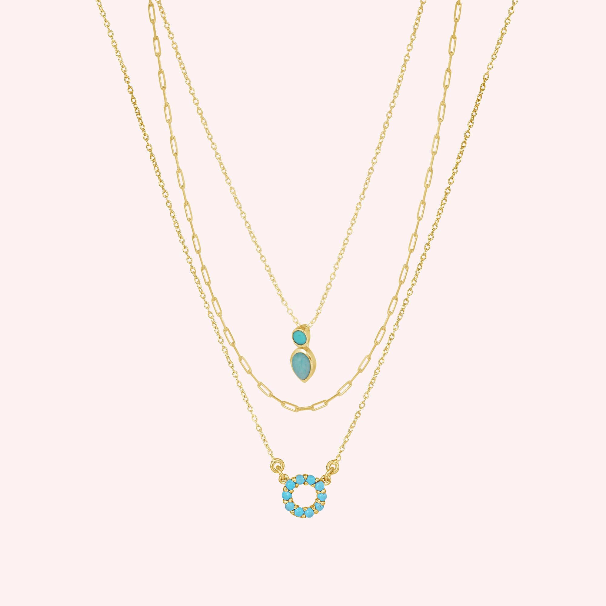 Triple Layered Sterling Silver Necklace with Arizona Turquoise
