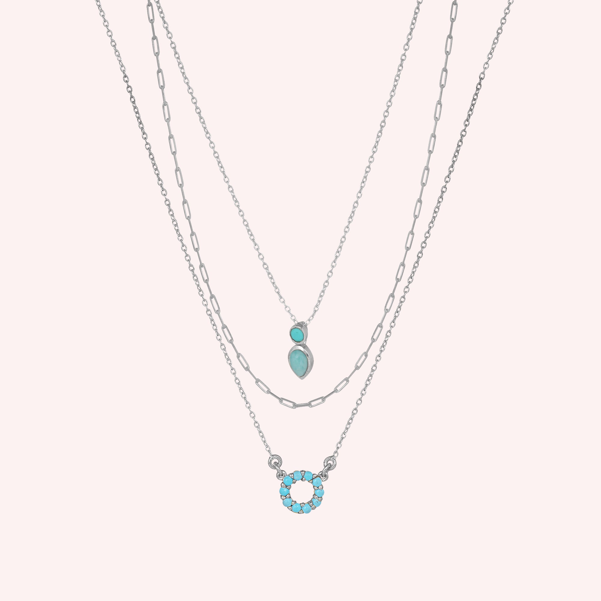 Triple Layered Sterling Silver Necklace with Arizona Turquoise