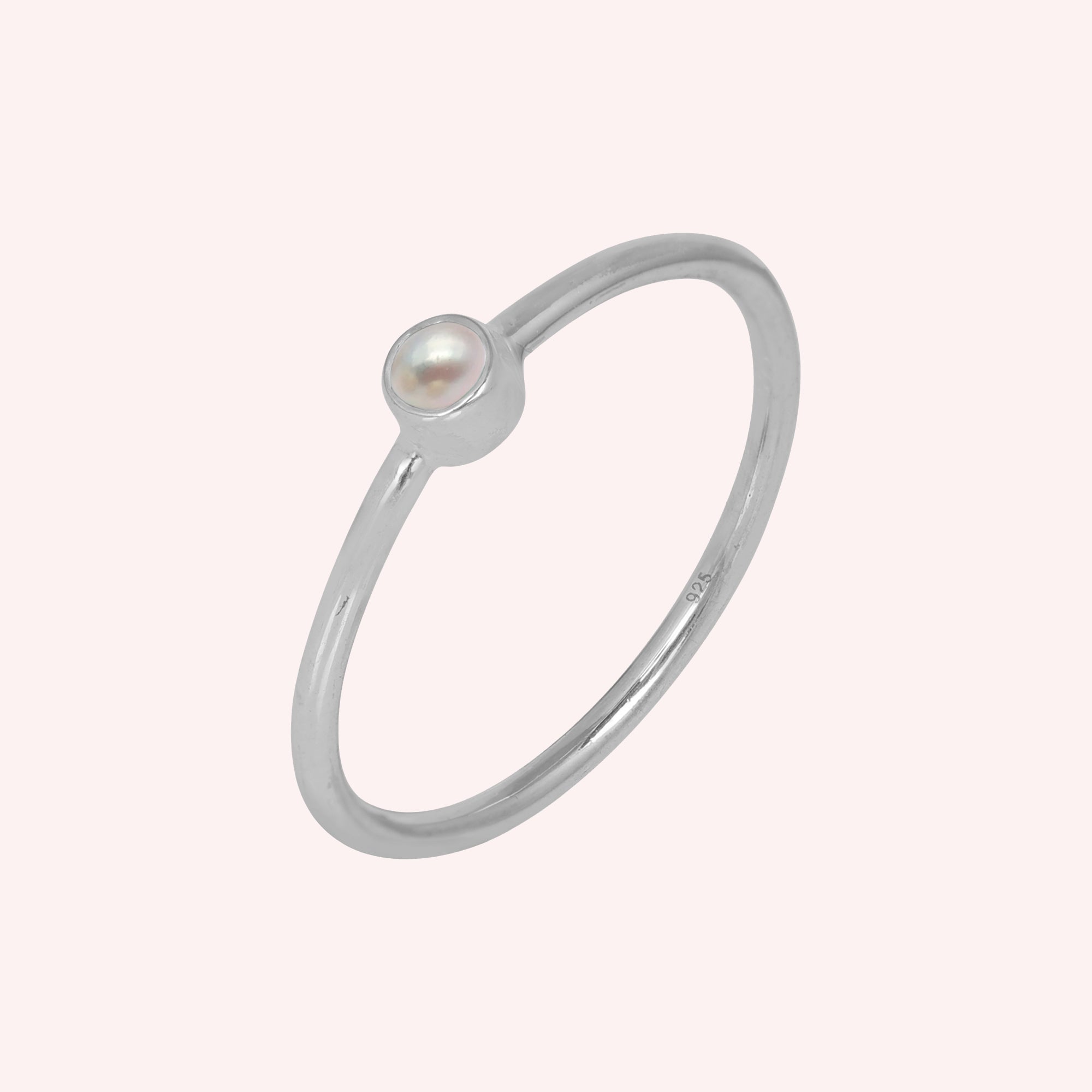Moonstone and Pearl June Birthstone Stacking 925 Silver Ring