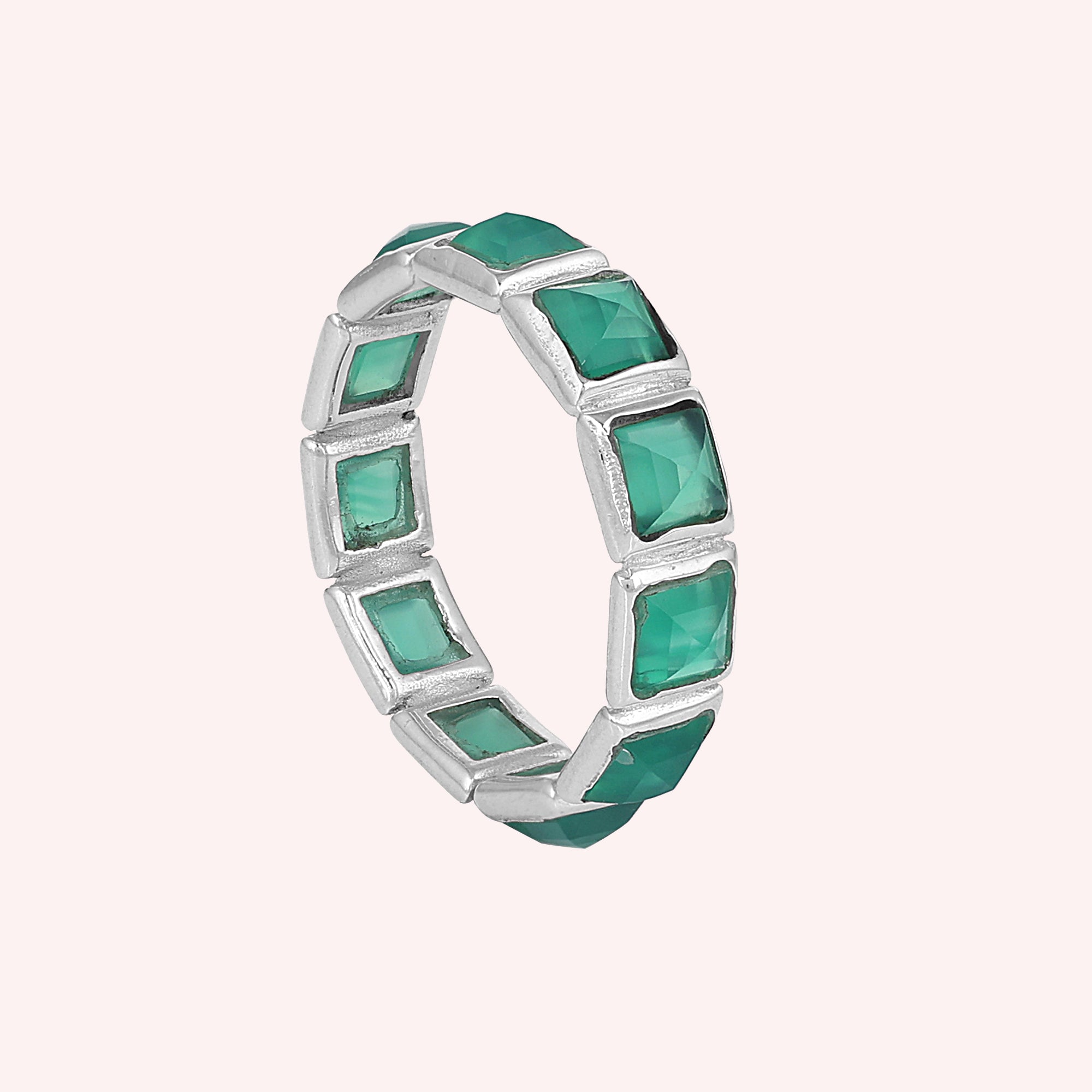 Green Onyx Eternity Ring, 925 Sterling Silver Jewelry