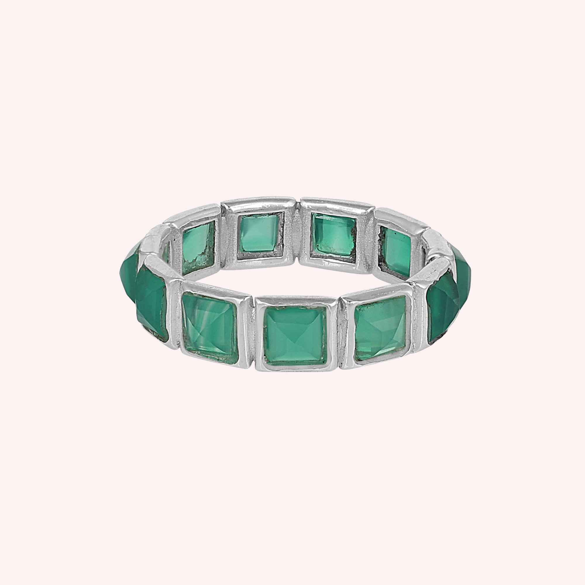 Green Onyx Eternity Ring, 925 Sterling Silver Jewelry