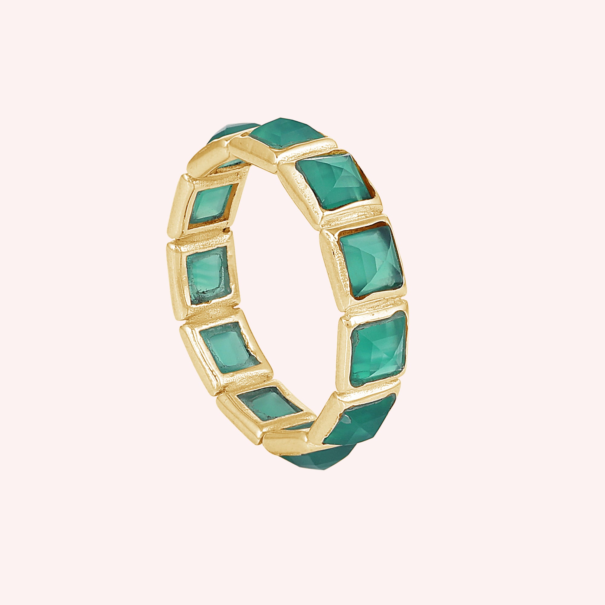 Green Onyx Eternity Ring, 925 Sterling Silver Jewelry