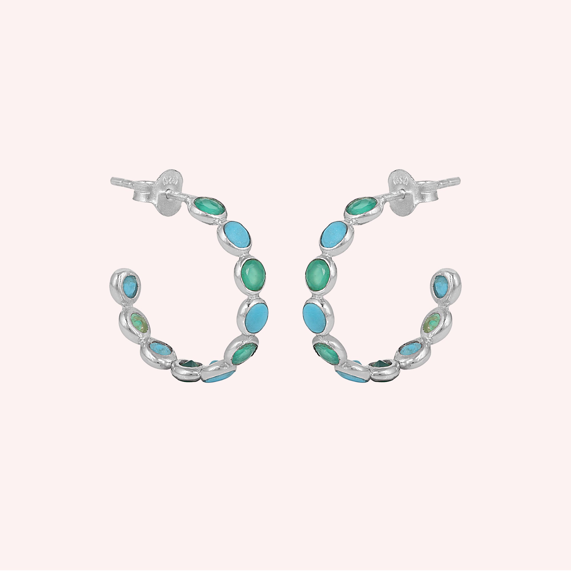 Turquoise and Green Onyx Huggies Hoop Earrings