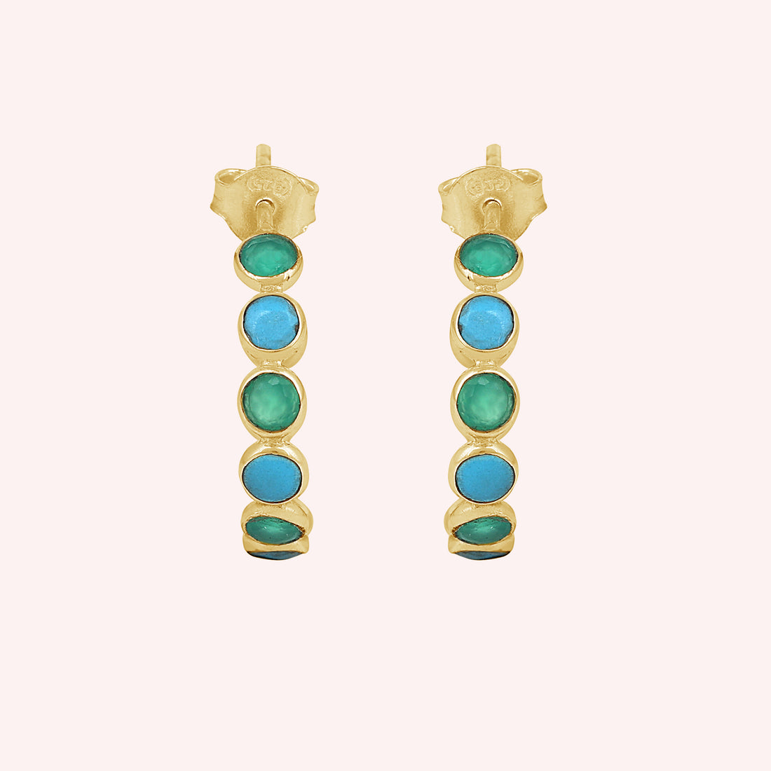 Turquoise and Green Onyx Huggies Hoop Earrings
