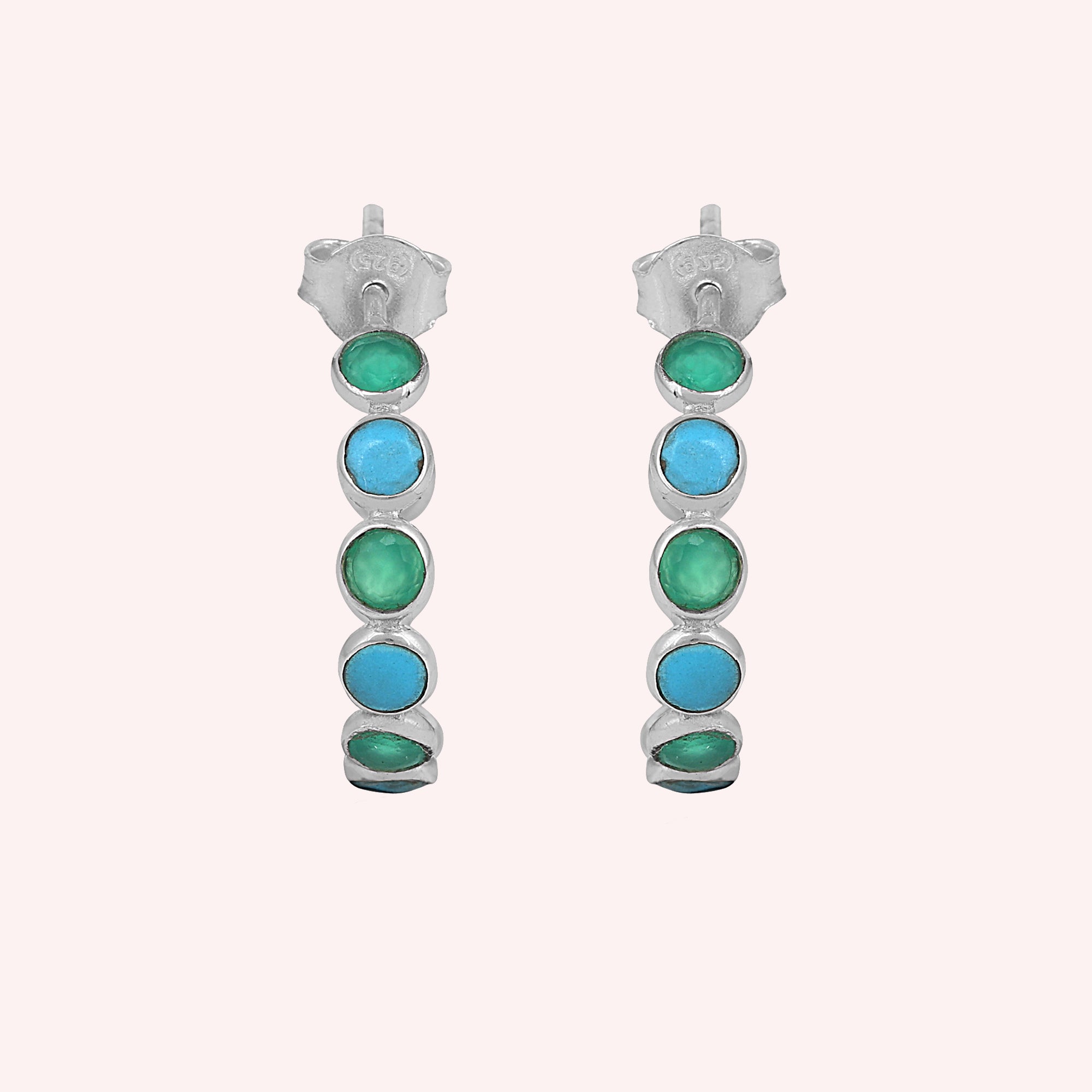 Turquoise and Green Onyx Huggies Hoop Earrings