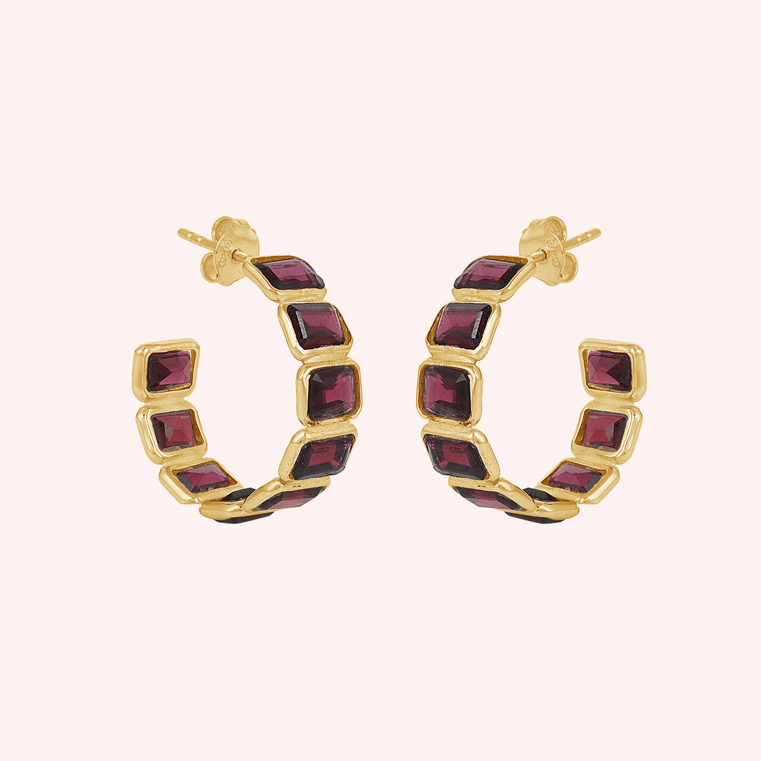 Natural Garnet Huggies Hoops Earring-Sterling Silver