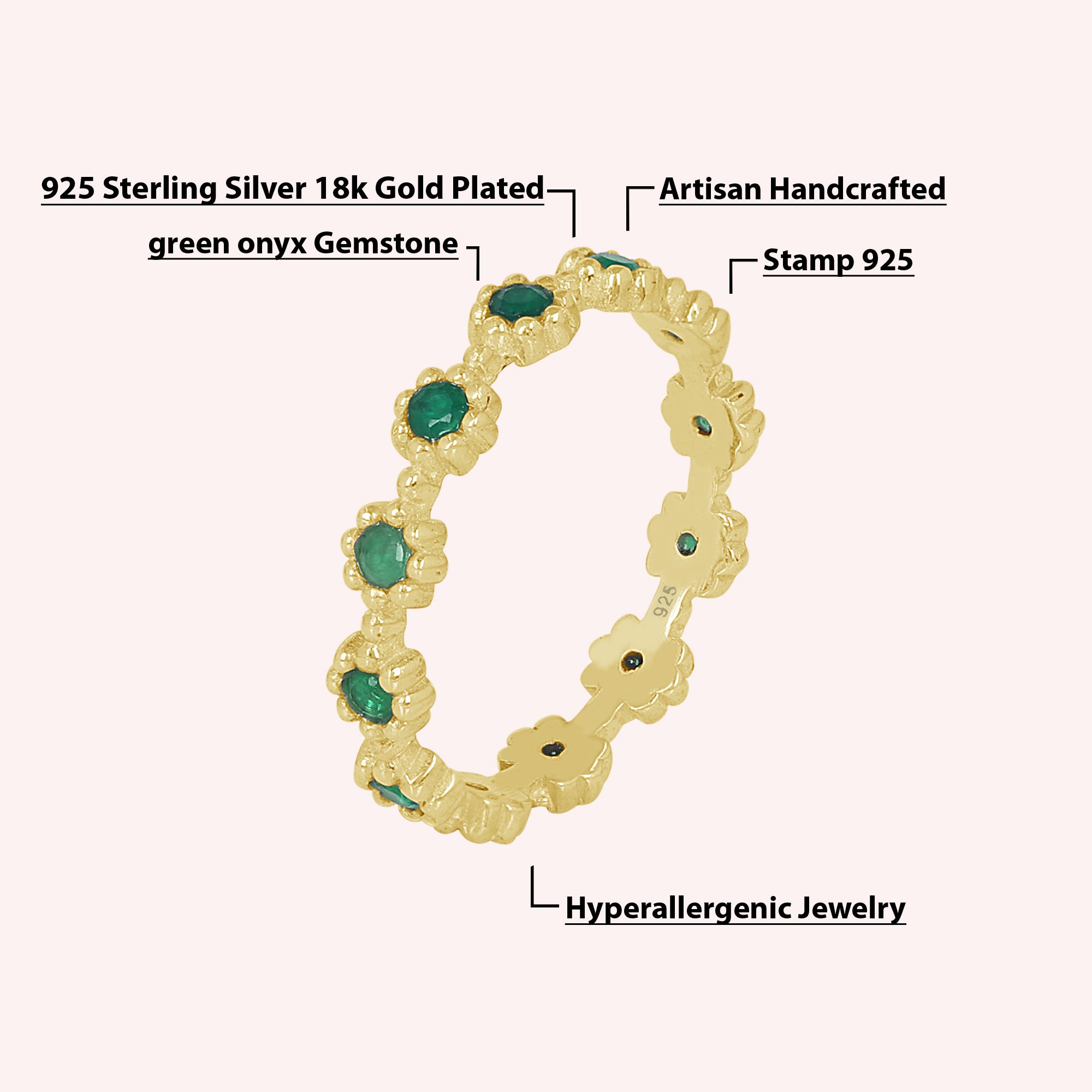 925 Sterling Silver Green Flower Full Eternity Ring for Women