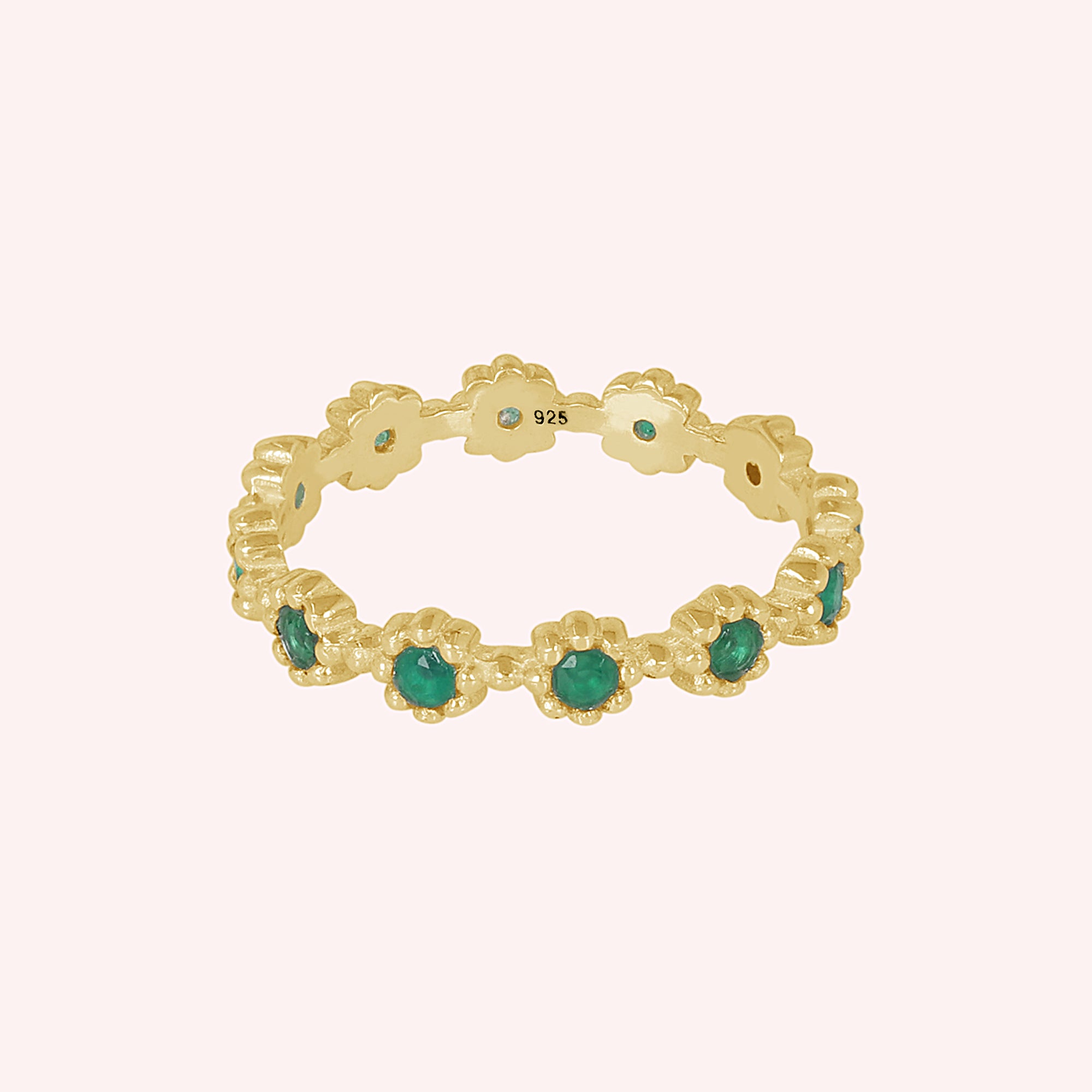 925 Sterling Silver Green Flower Full Eternity Ring for Women