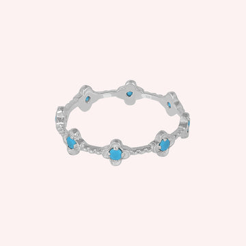 Dainty Turquoise Flower Eternity Ring Jewelry for Women