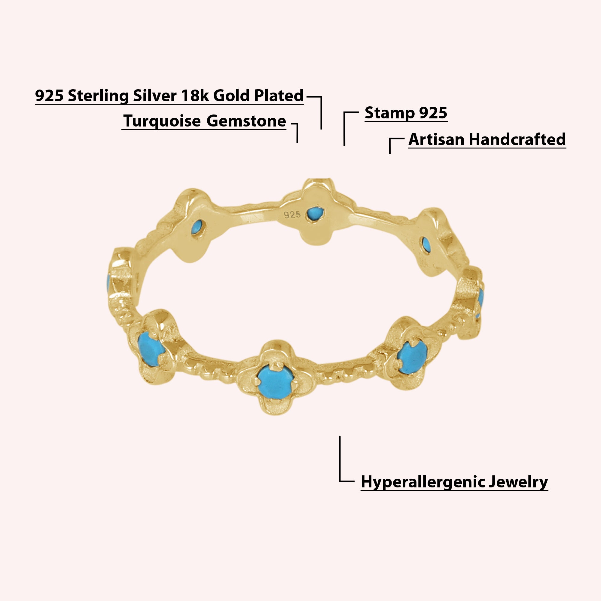 Dainty Turquoise Flower Eternity Ring Jewelry for Women