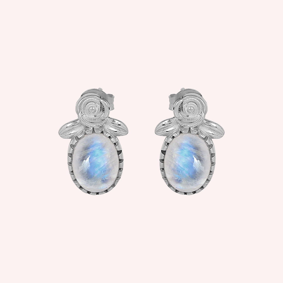 Rainbow Moonstone Stud Earrings
