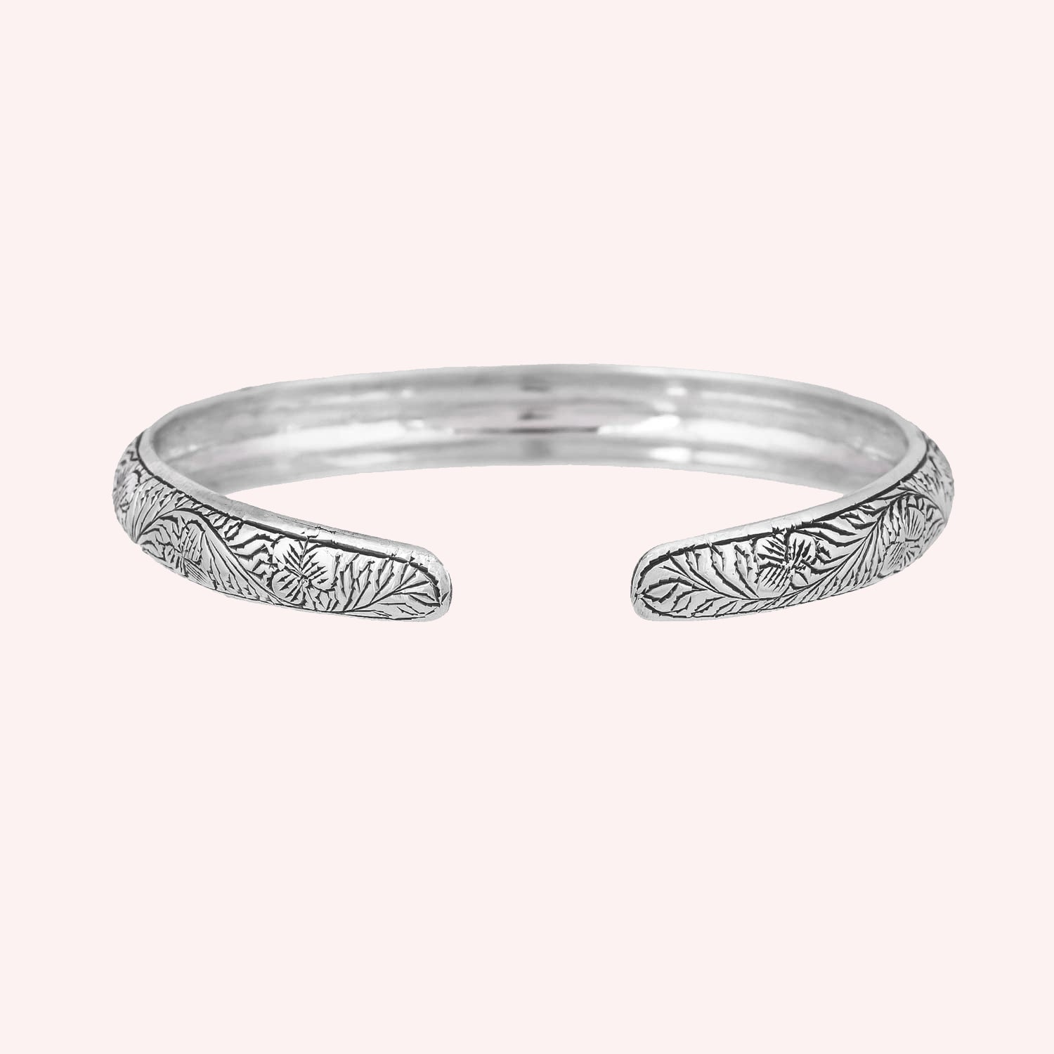 925 Sterling Silver Lotus Flower Cuff Bangle Bracelet