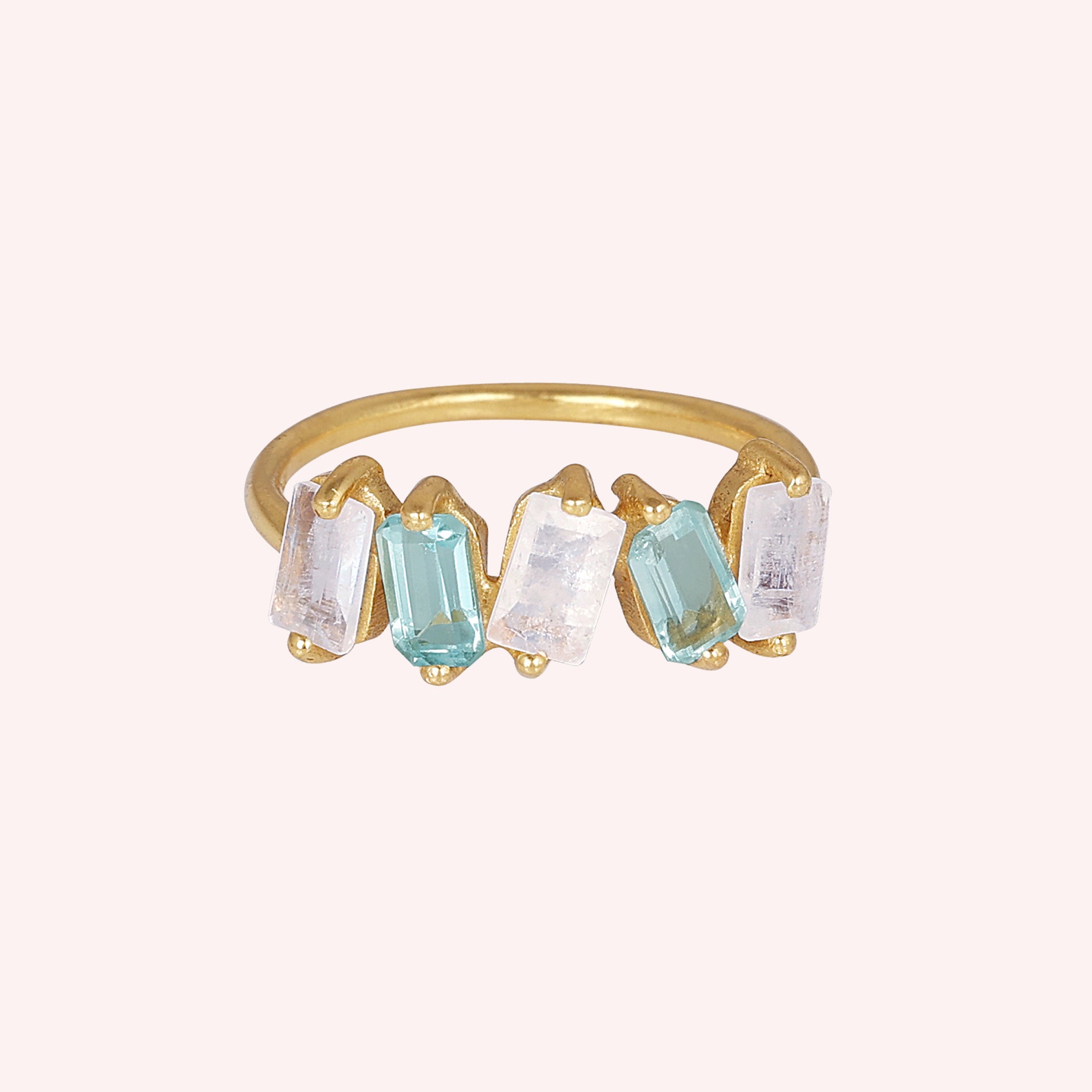 Sterling Silver Blue Topaz& Moonstone Minimalist Stacking Ring