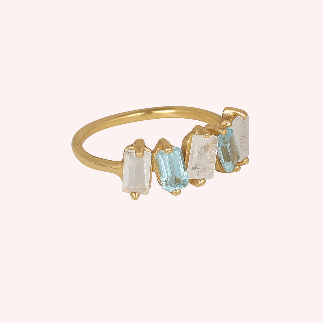 Sterling Silver Blue Topaz& Moonstone Minimalist Stacking Ring