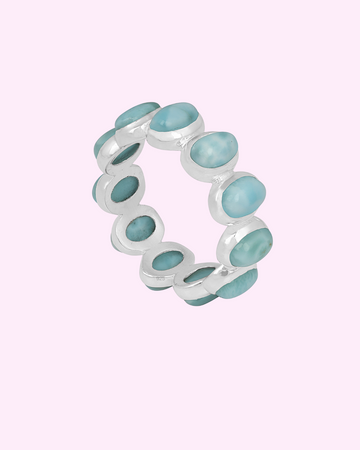 Blue Ocean Larimar Full Eternity Band Ring Jewelry for Women