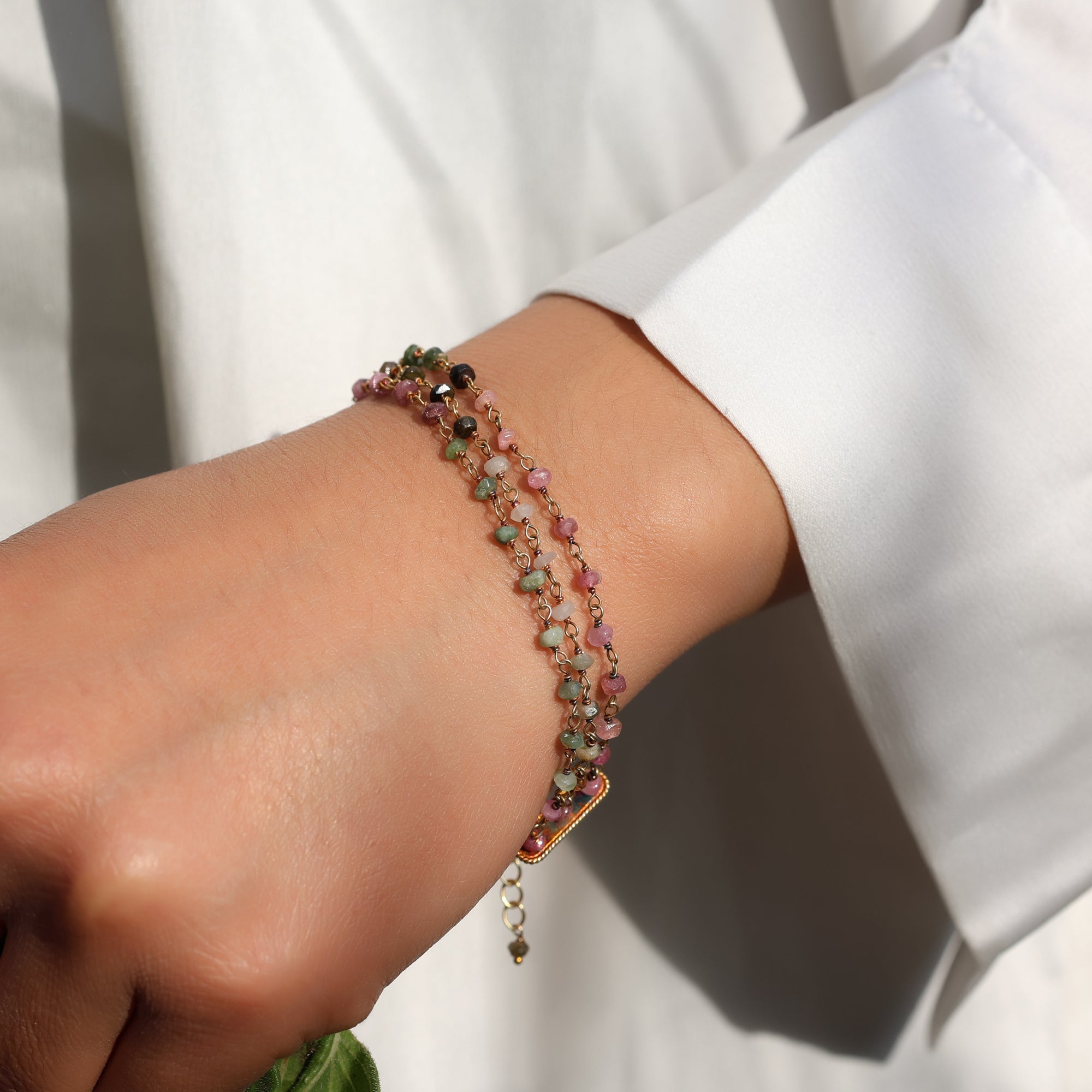 Multi-Tourmaline Double-Strand Bracelet for Women