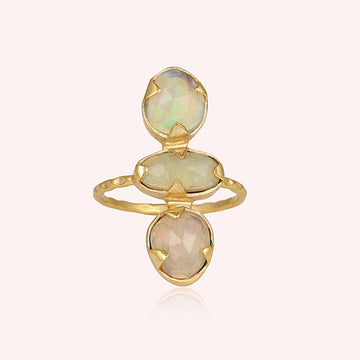 Ethiopian Opal Triple Stone Silver Ring