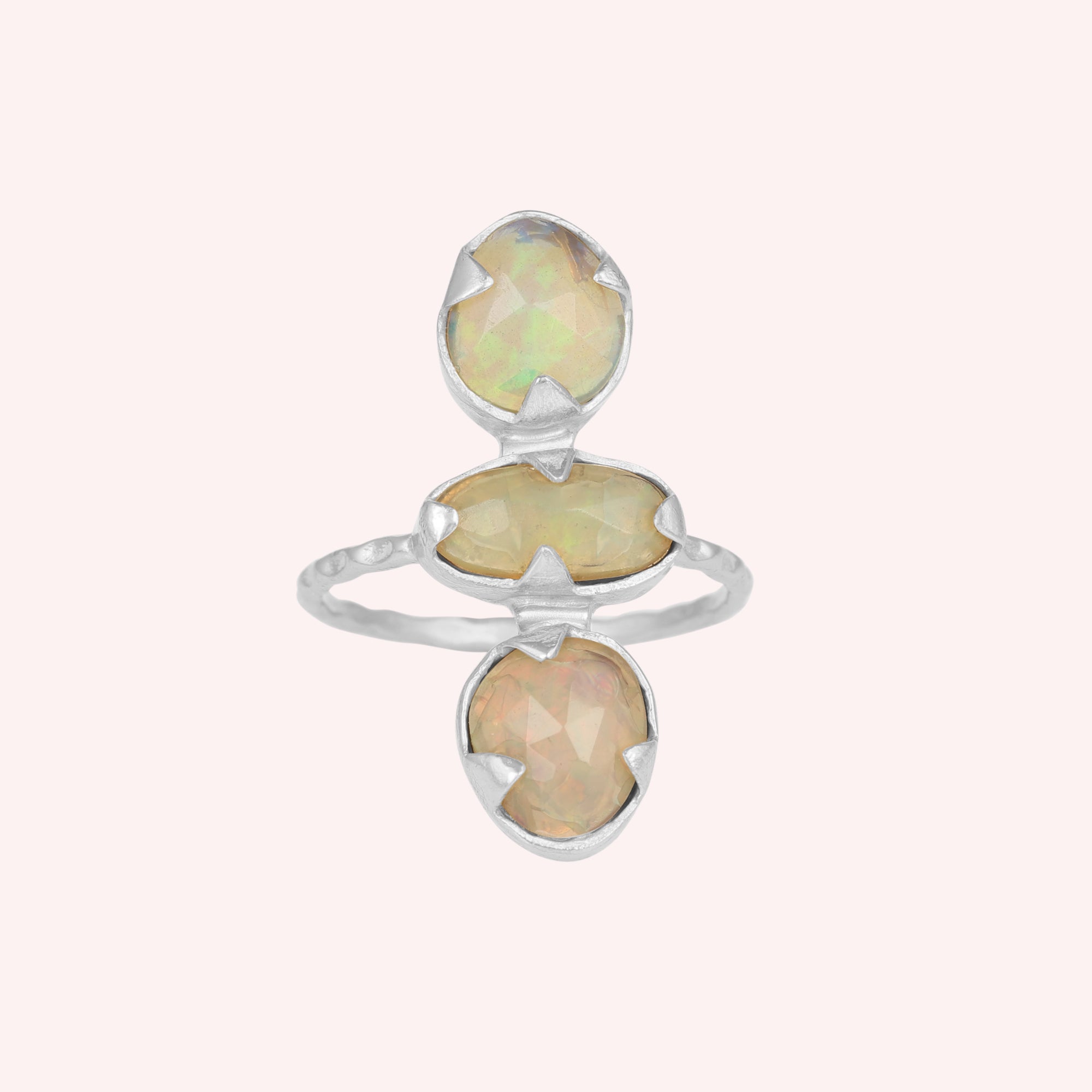 Ethiopian Opal Triple Stone Silver Ring