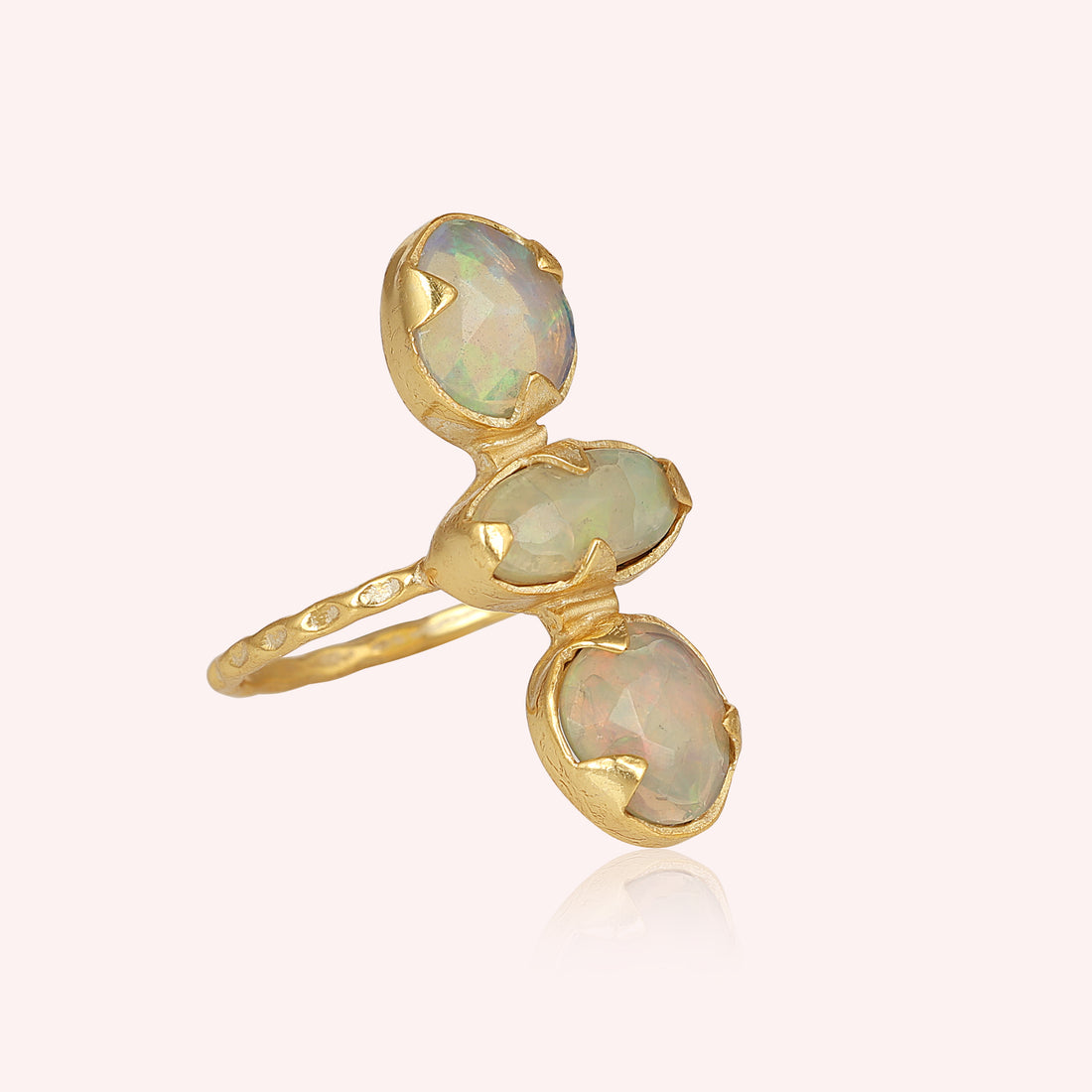 Ethiopian Opal Triple Stone Silver Ring