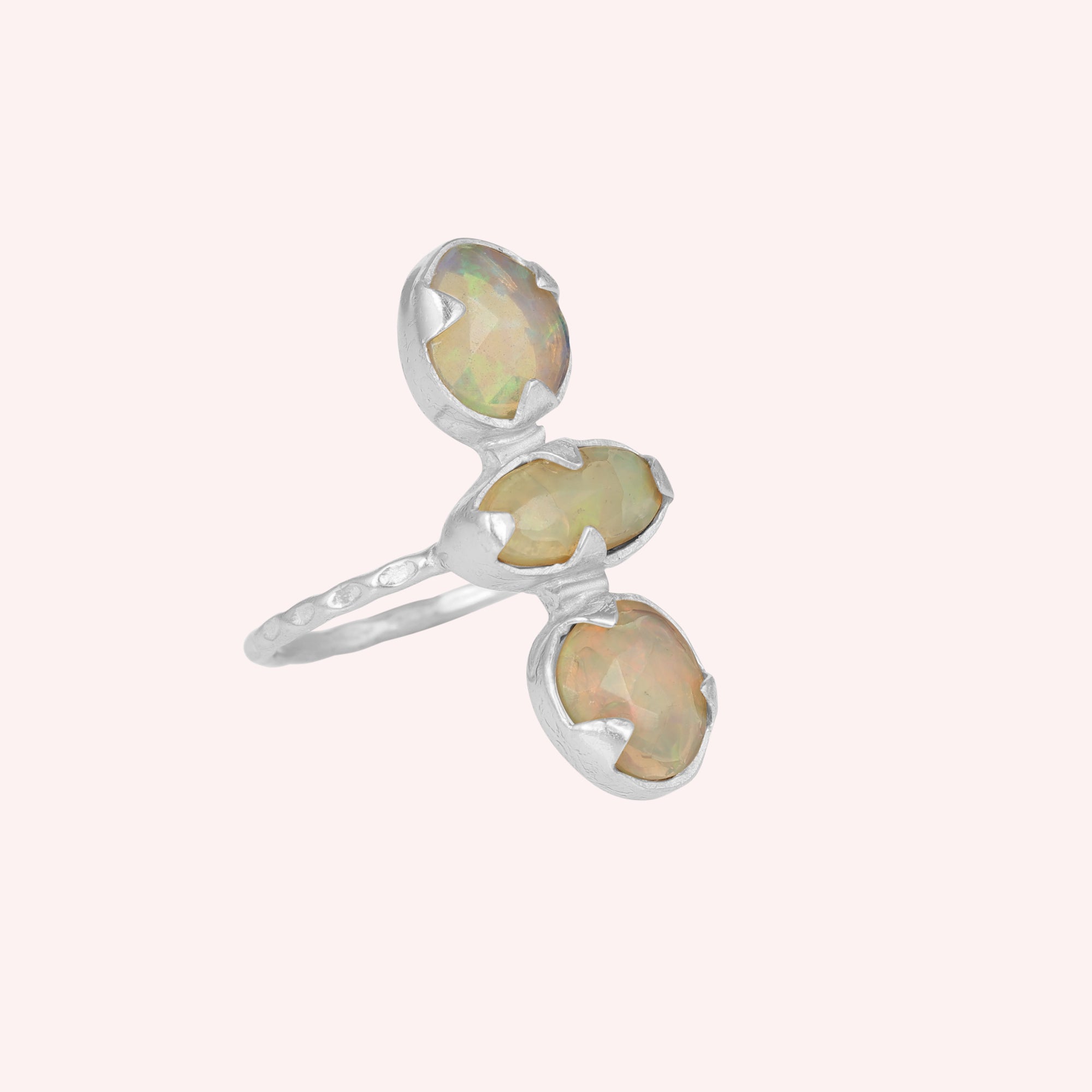 Ethiopian Opal Triple Stone Silver Ring