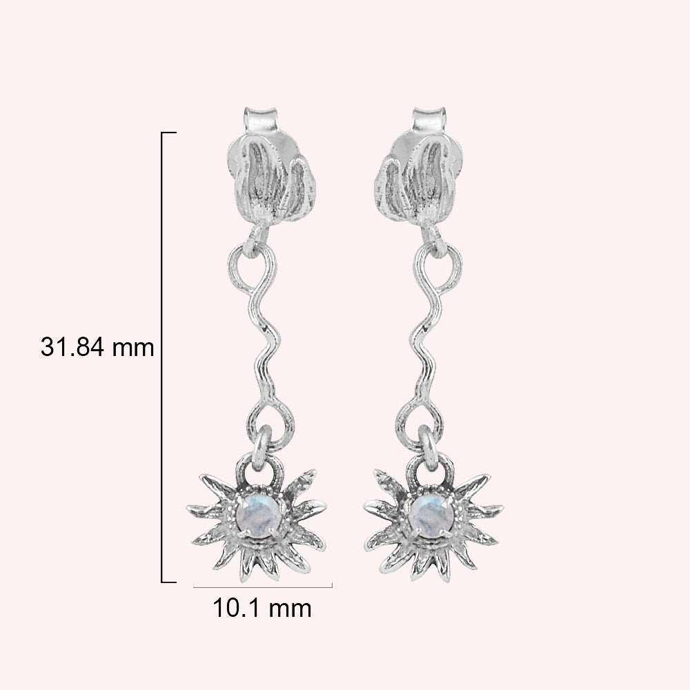 925 Sterling Silver Moonstone Sunburst Dangle Earrings