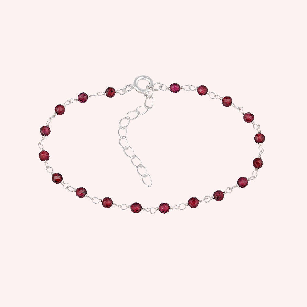 925 Sterling Silver Garnet Beads Bracelet