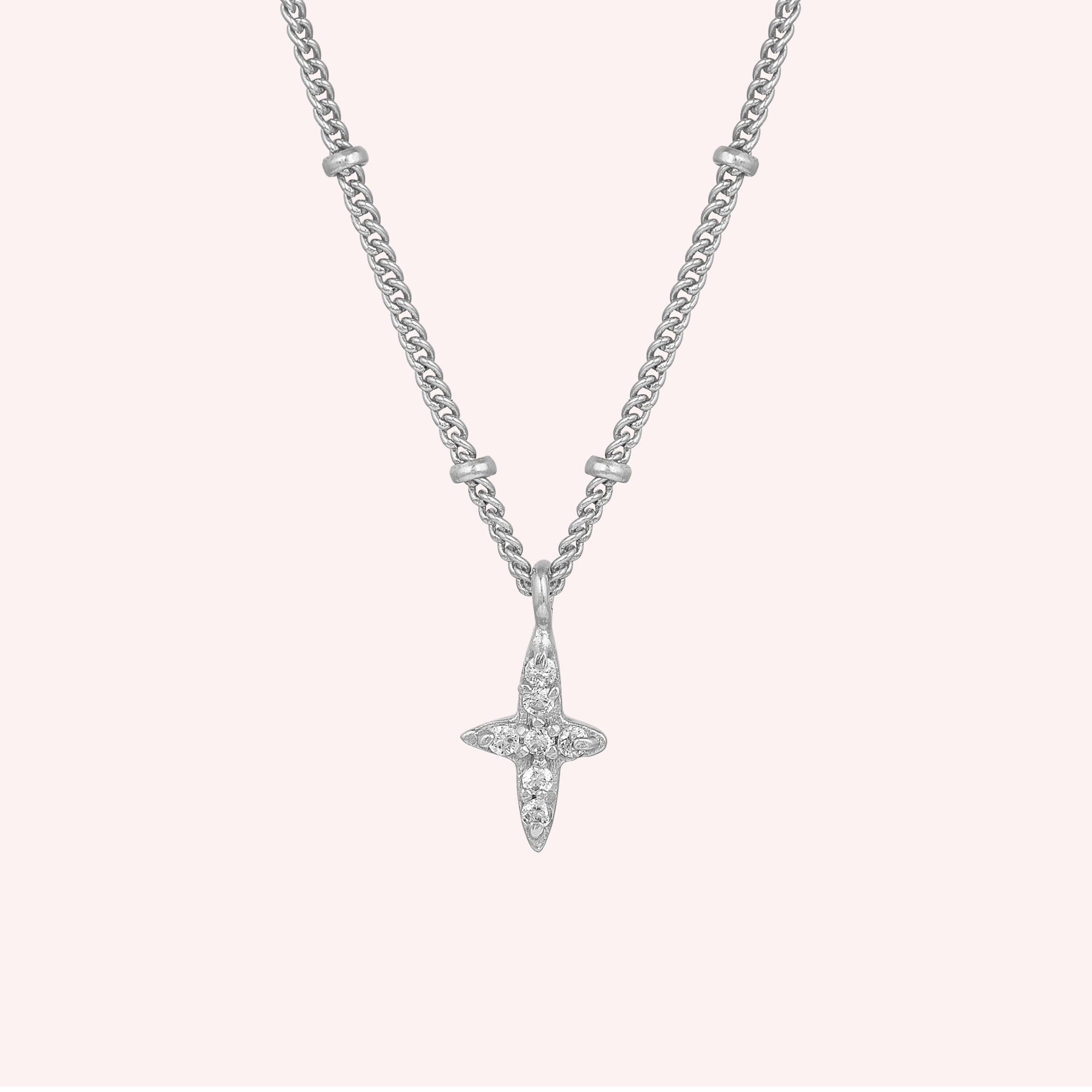 Sterling Silver CZ Cross Pendant Necklace
