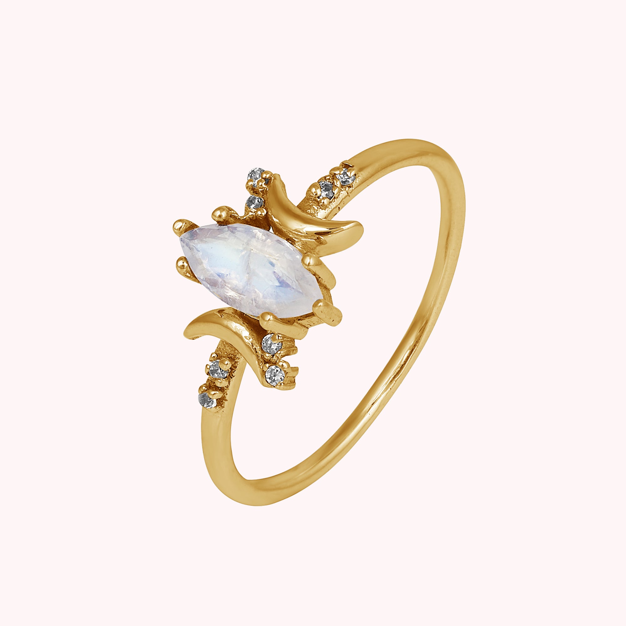 925 Sterling Silver Moonstone Half Moon Ring Jewelry for Women