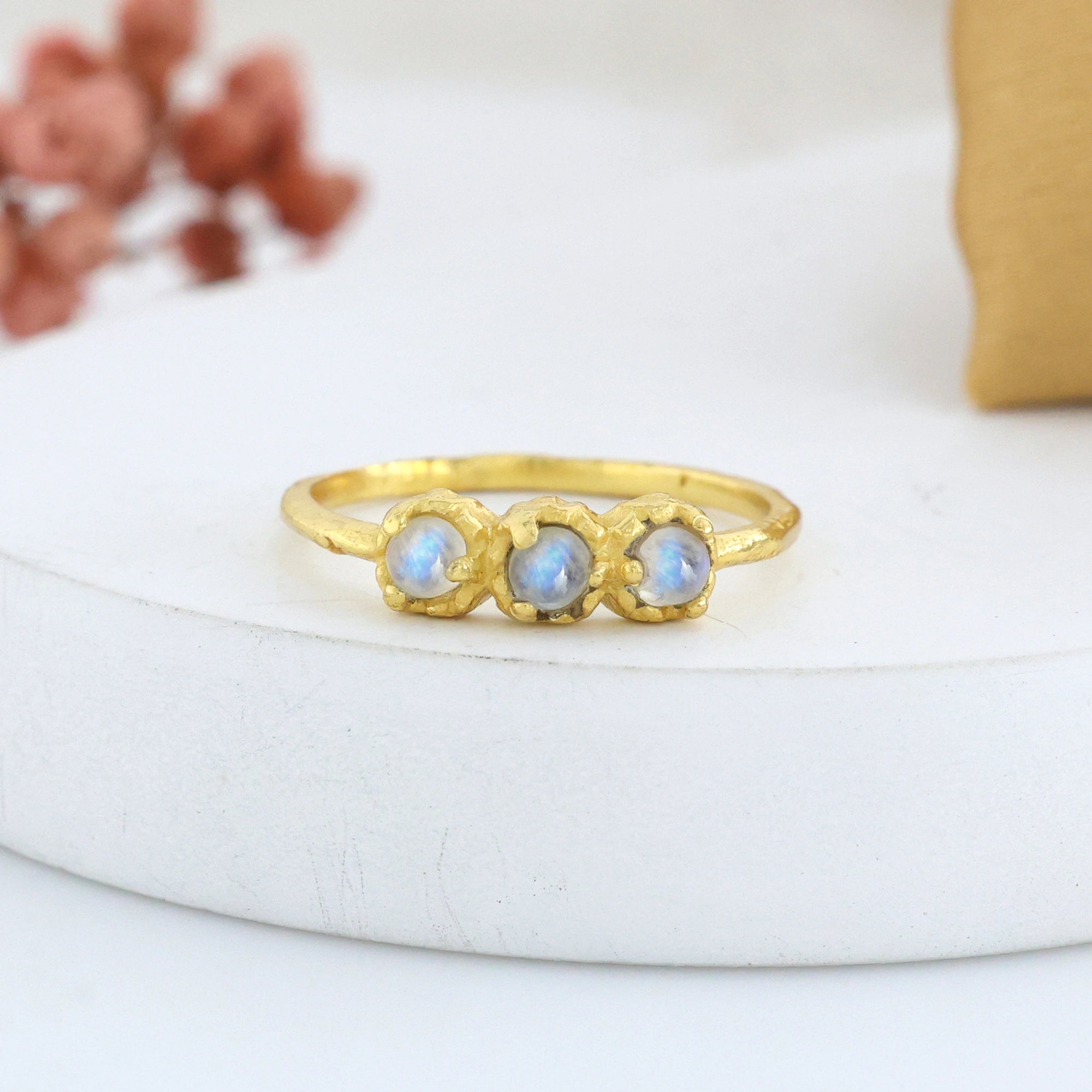 Rainbow Moonstone Ring – Lunar Trio | Tejara