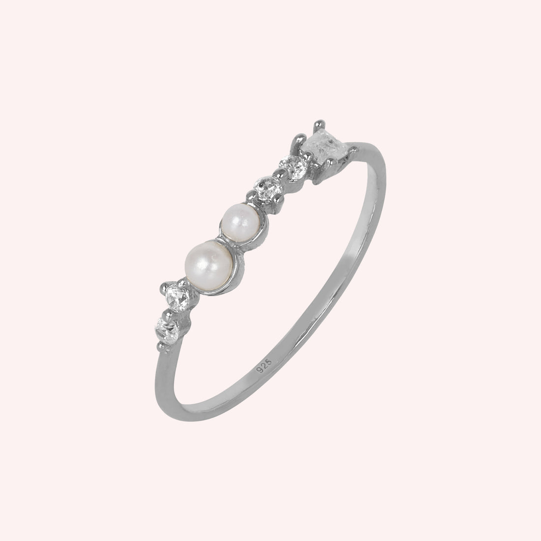 925 Sterling Silver Pearl, White Topaz & Moonstone Minimal Ring