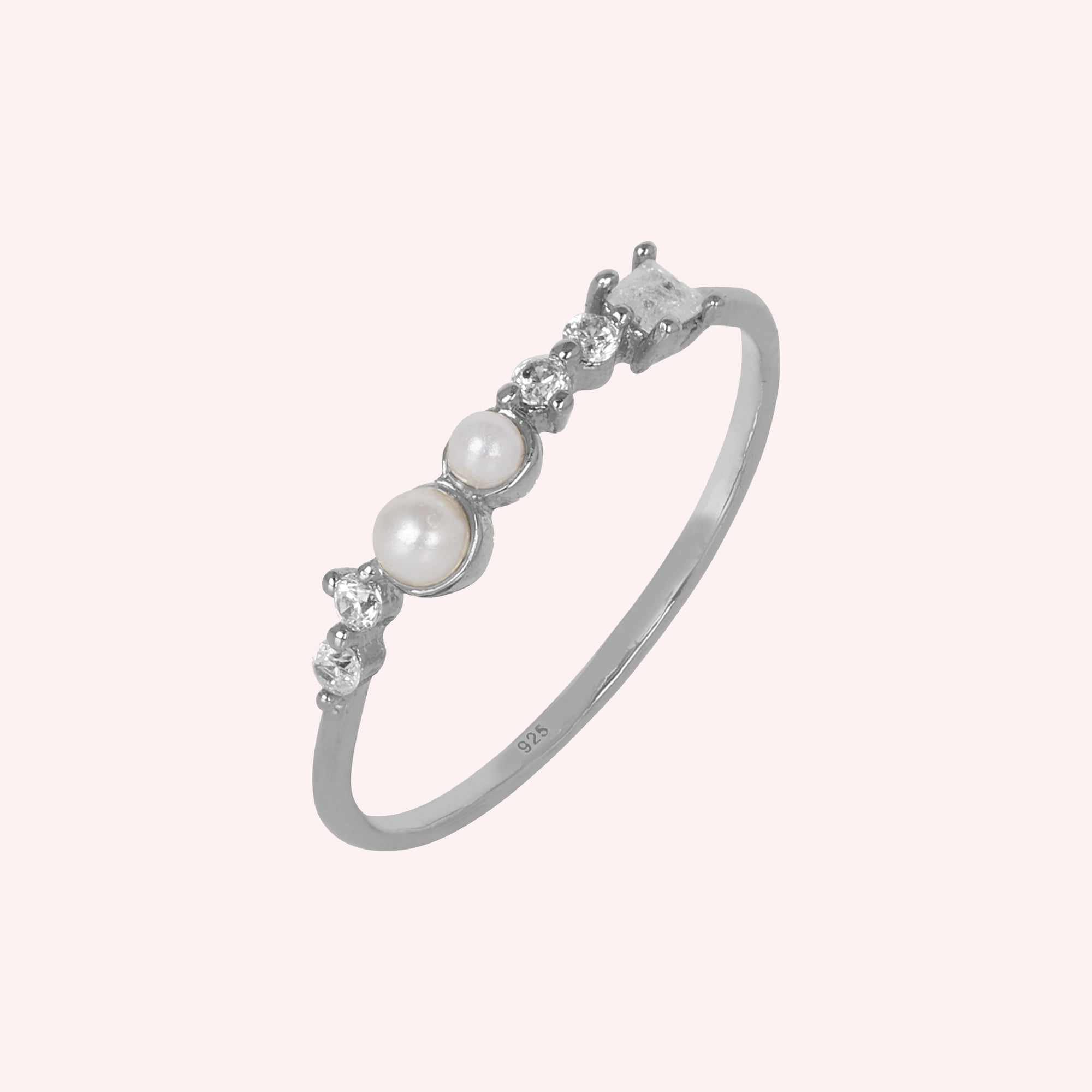 925 Sterling Silver Pearl, Zircon & Moonstone Minimal Ring