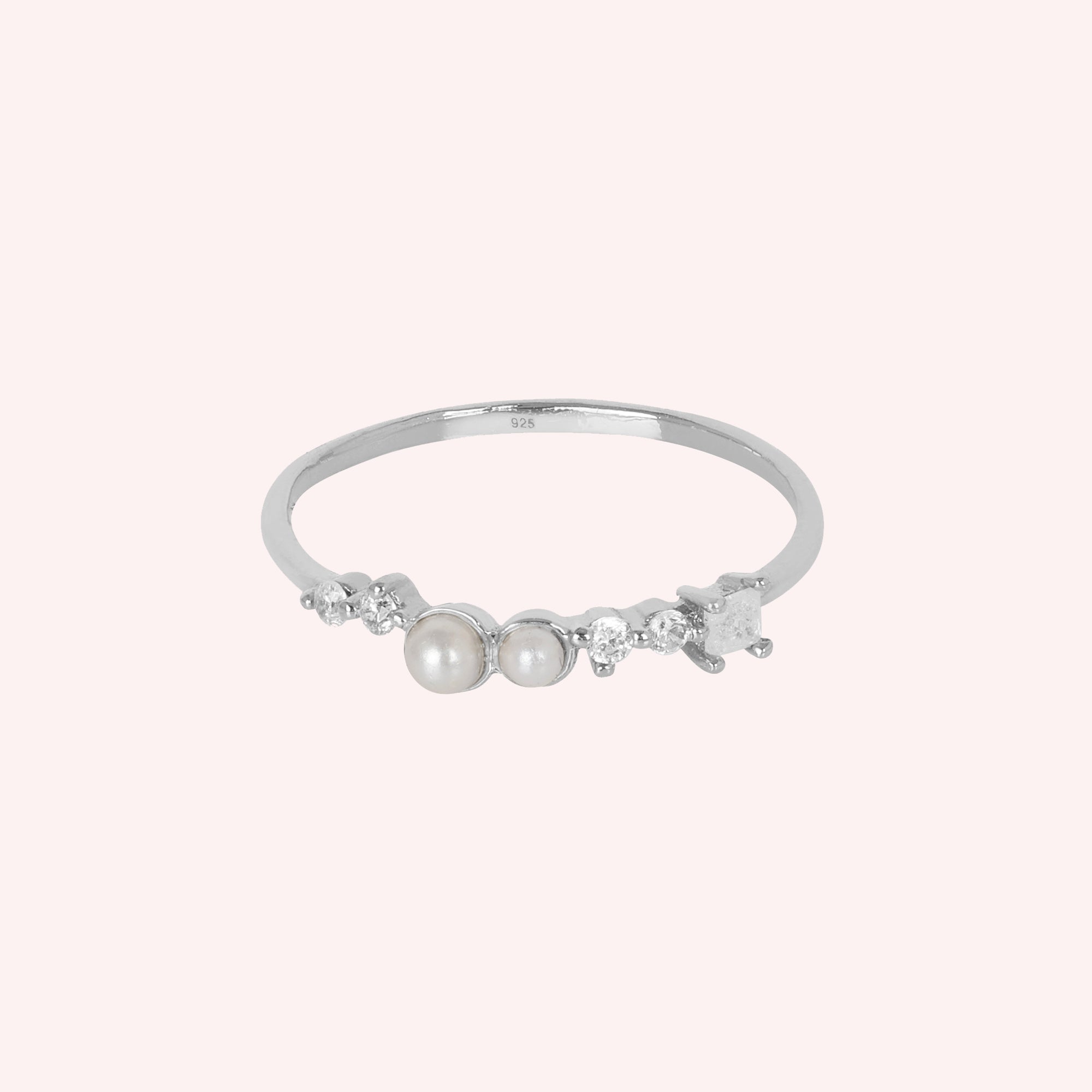 925 Sterling Silver Pearl, Zircon & Moonstone Minimal Ring