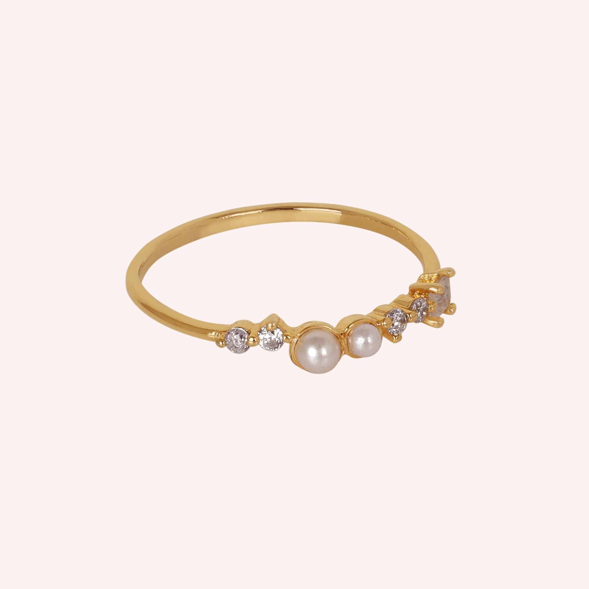 925 Sterling Silver Pearl, Zircon & Moonstone Minimal Ring