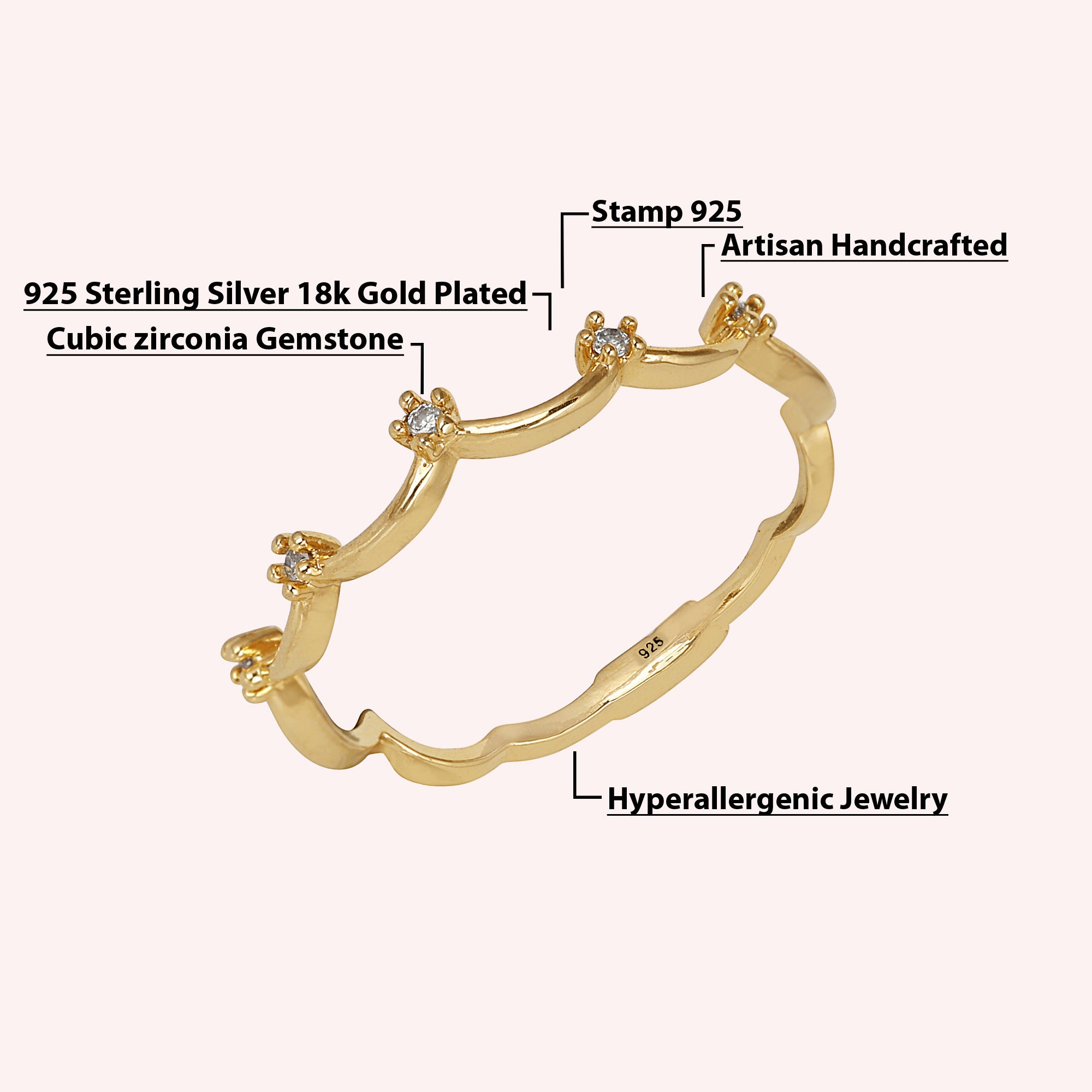 Delicate Wavy Cubic Zirconia in 925 Sterling Silver