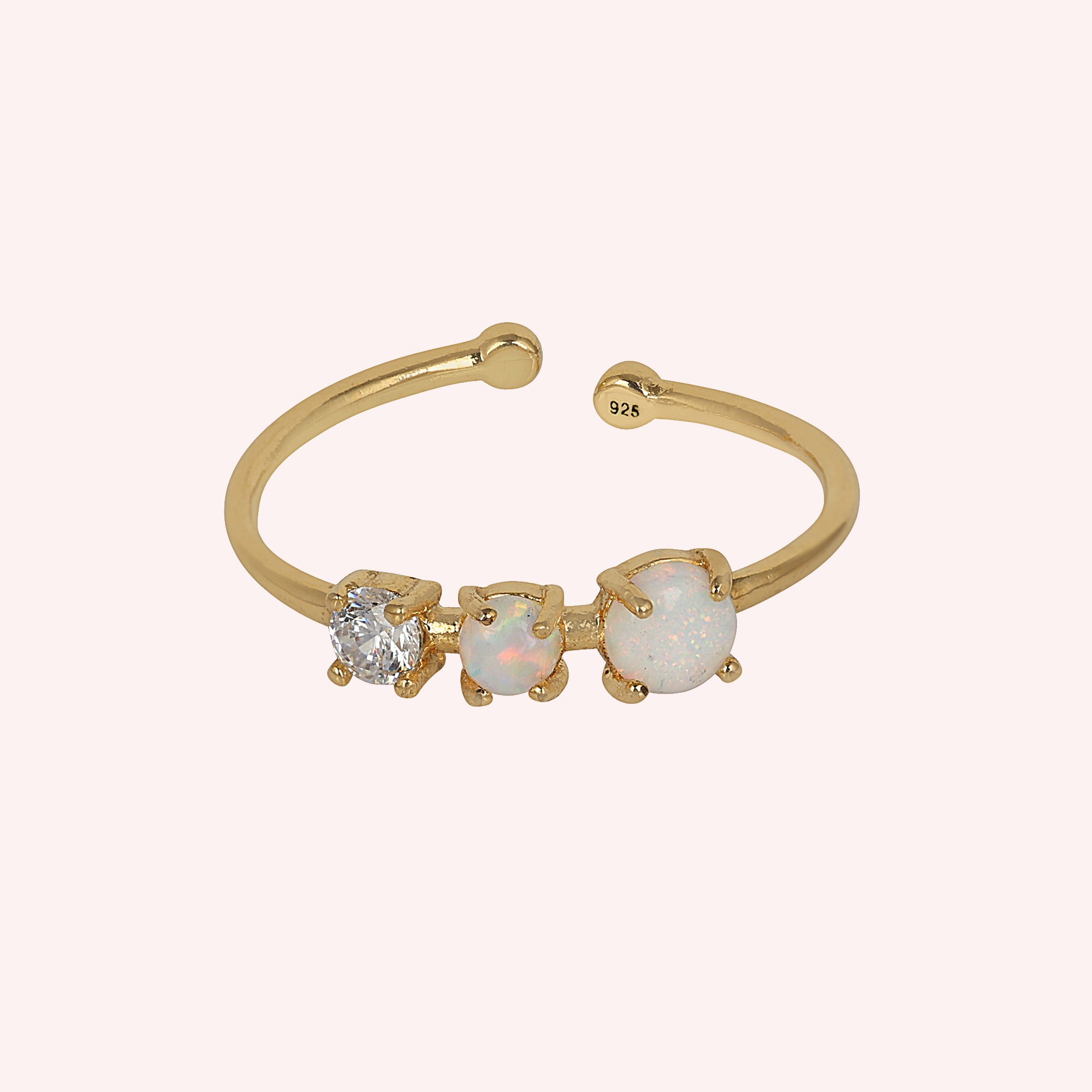 925 Sterling Silver Adjustable Opal & Zircon Ring for Women