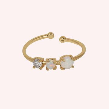 925 Sterling Silver Adjustable Opal & Zircon Ring for Women