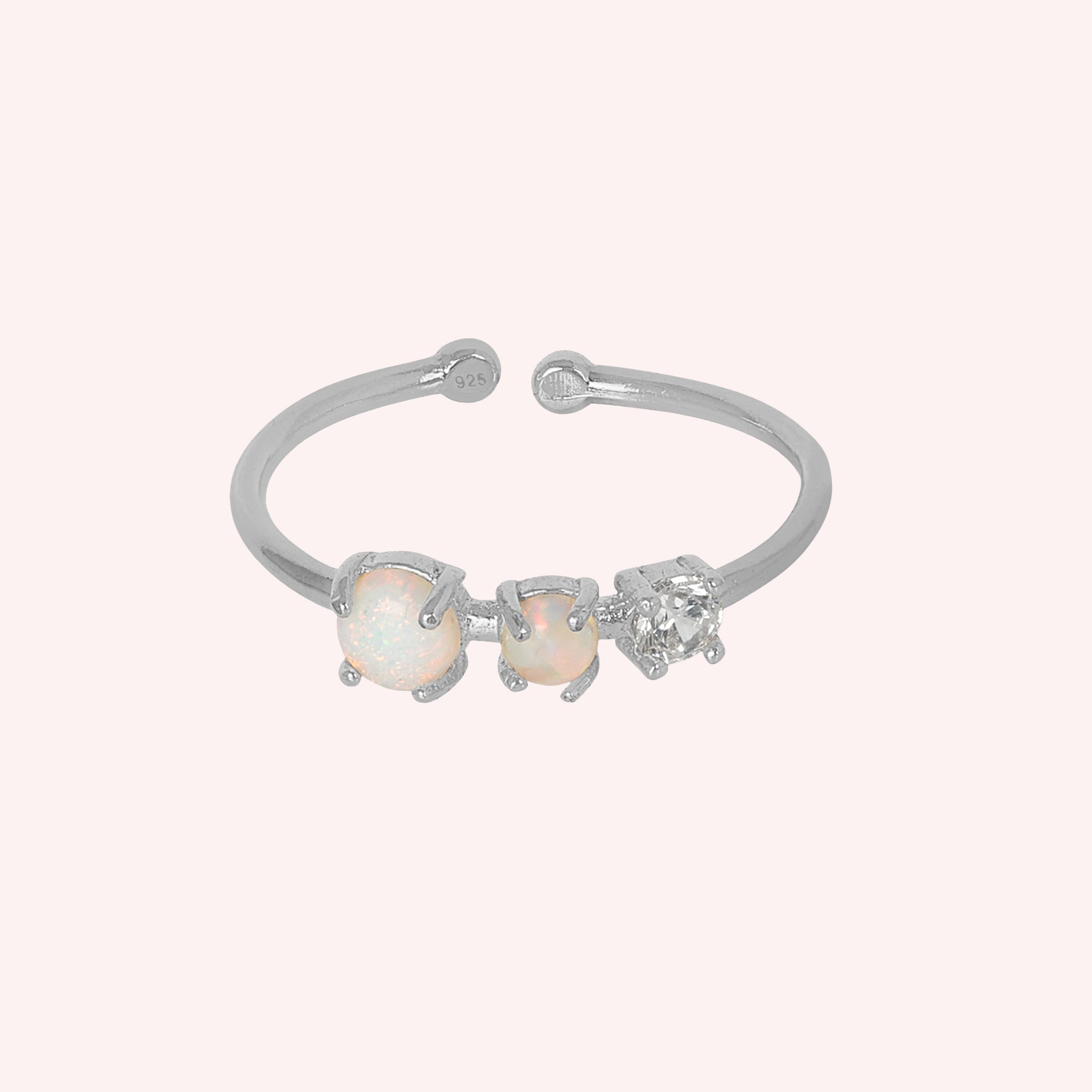 925 Sterling Silver Adjustable Opal & Zircon Ring for Women