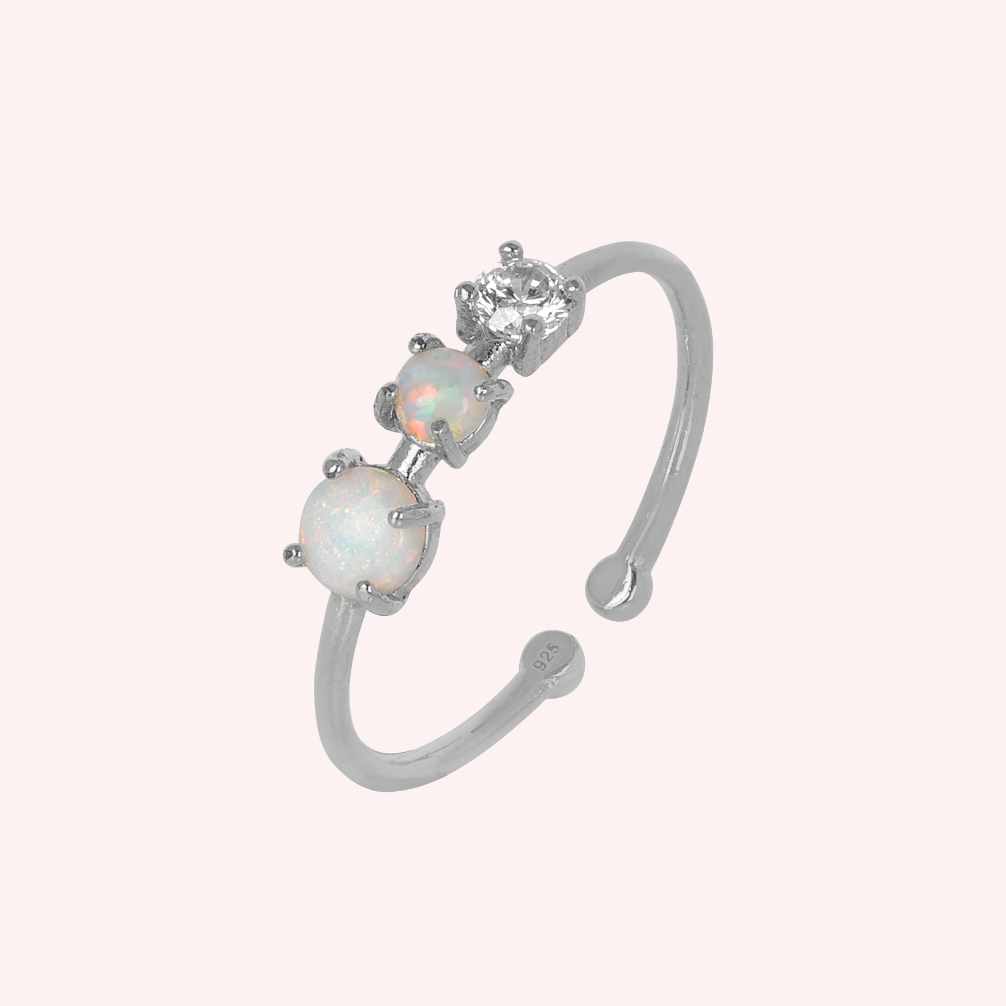 925 Sterling Silver Adjustable Opal & Zircon Ring for Women