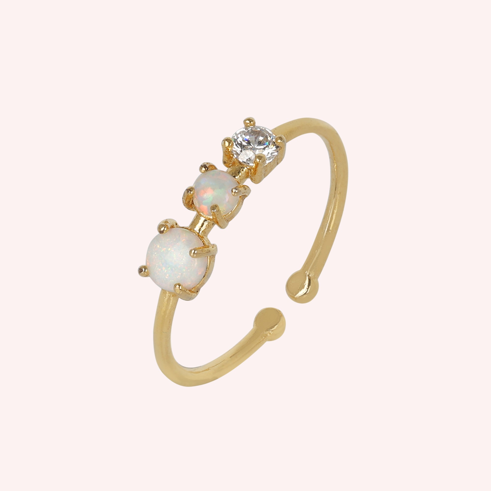 925 Sterling Silver Adjustable Opal & Zircon Ring for Women