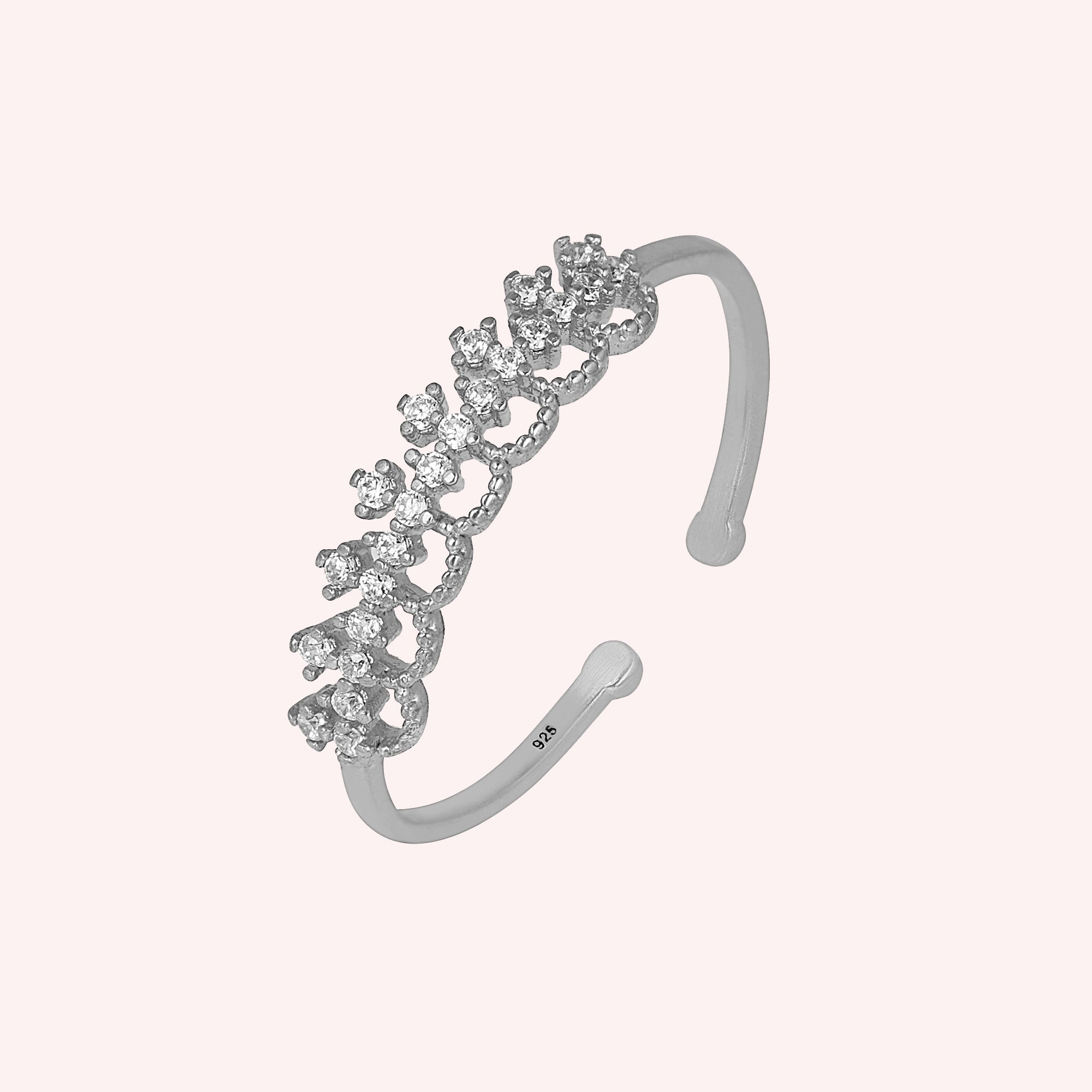 925 Sterling Silver Tiara Ring with Sparkling Cubic Zirconia for Women
