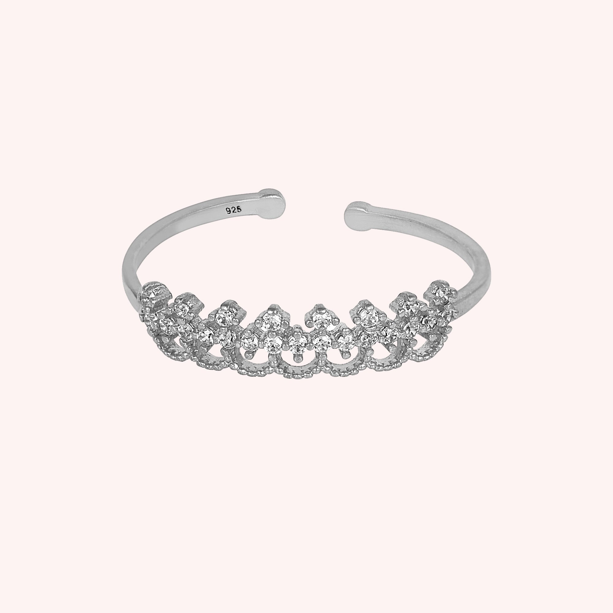 925 Sterling Silver Tiara Ring with Sparkling Cubic Zirconia for Women