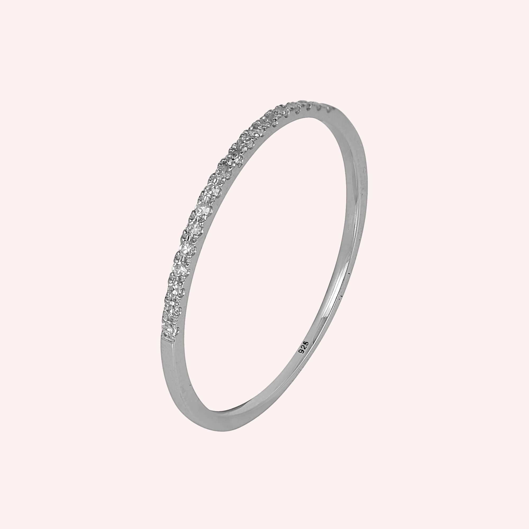 925 Sterling Silver Half Eternity Stackable Minimalist Zircon Ring