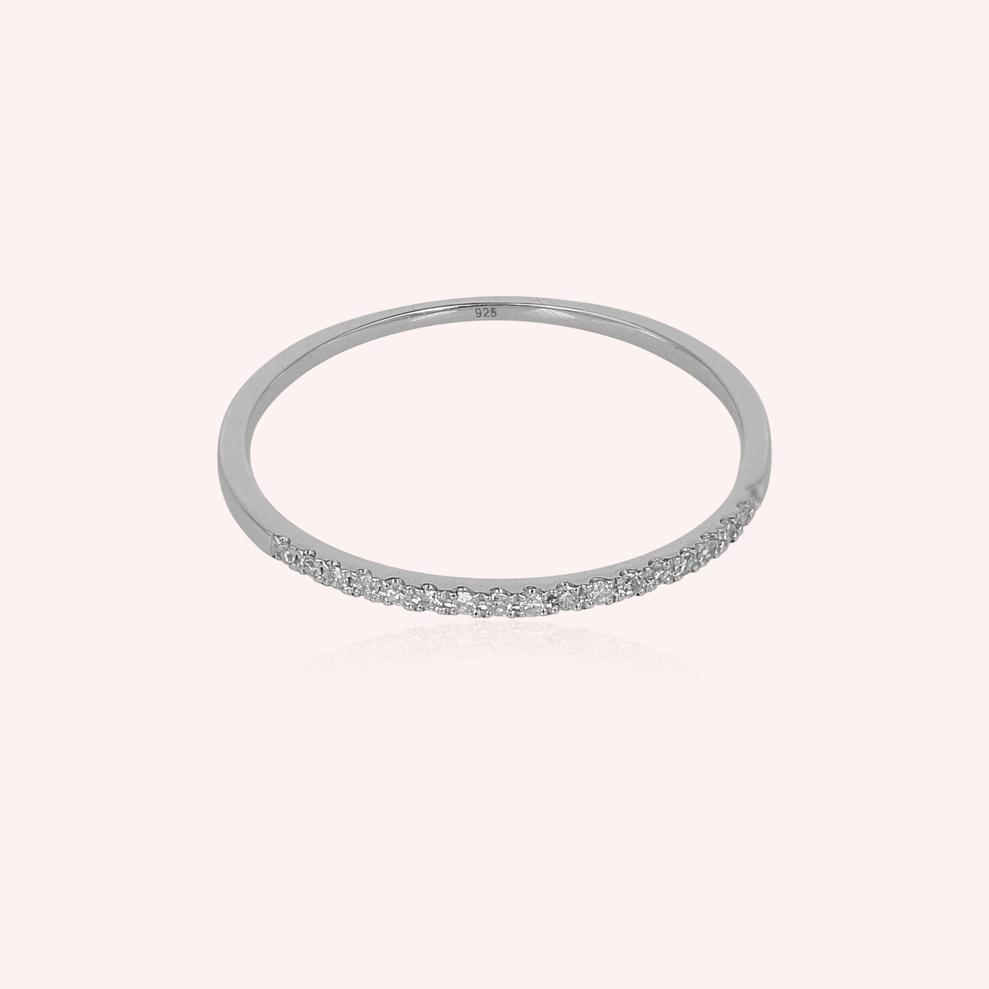 925 Sterling Silver Half Eternity Stackable Minimalist Zircon Ring