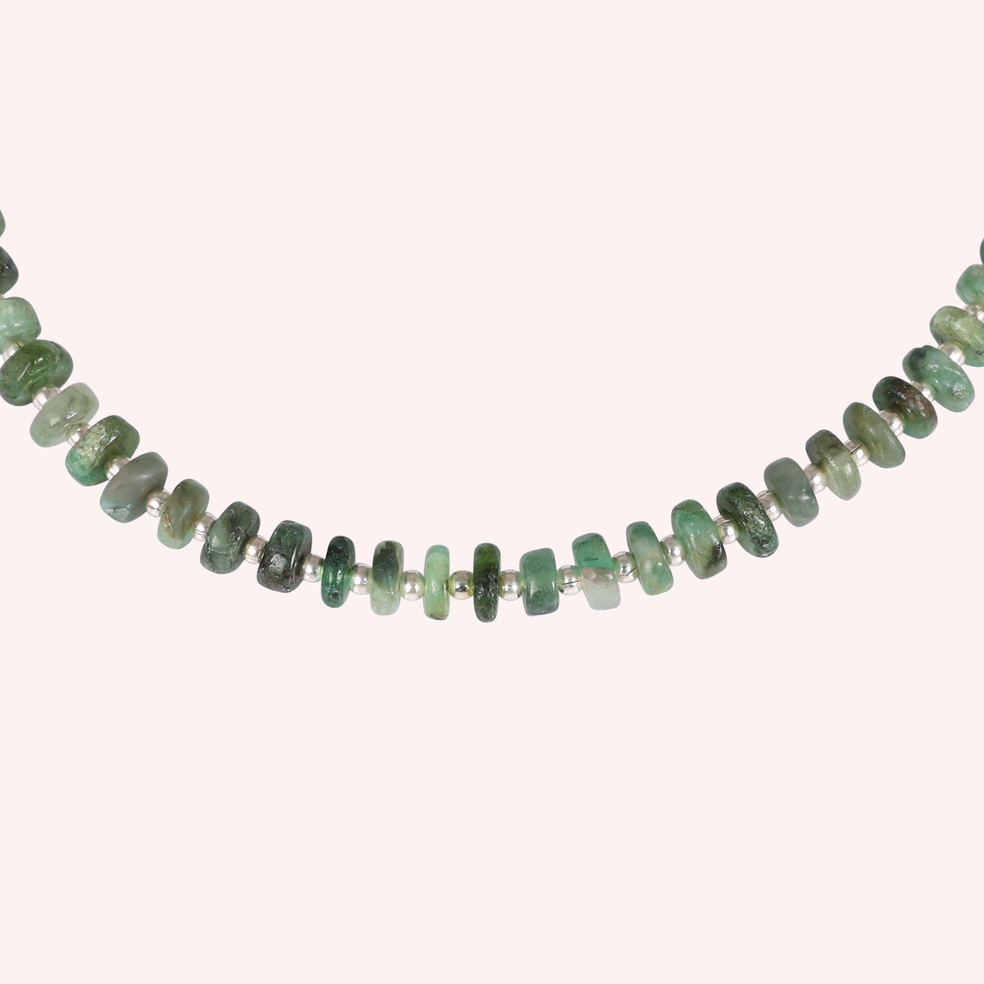 Natural Green Emerald Beaded Bracelet with 925 Sterling Silver