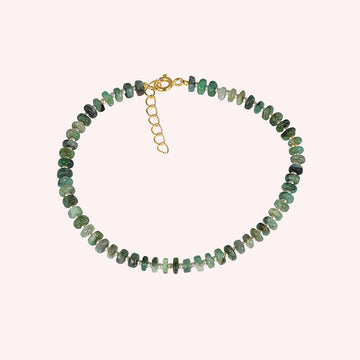 Natural Green Emerald Beaded Bracelet with 925 Sterling Silver