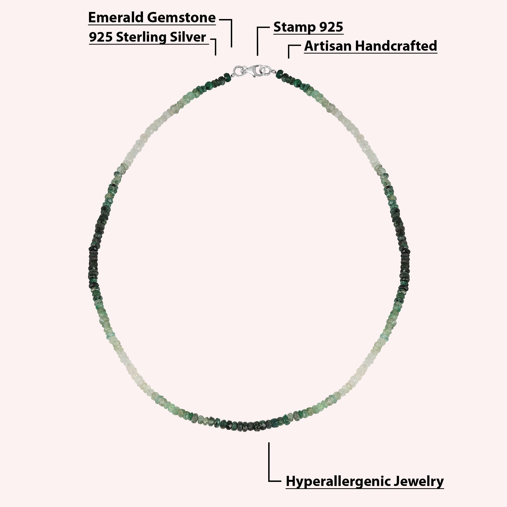Natural Green Emerald Ombre Beaded Necklace Jewelry for Women