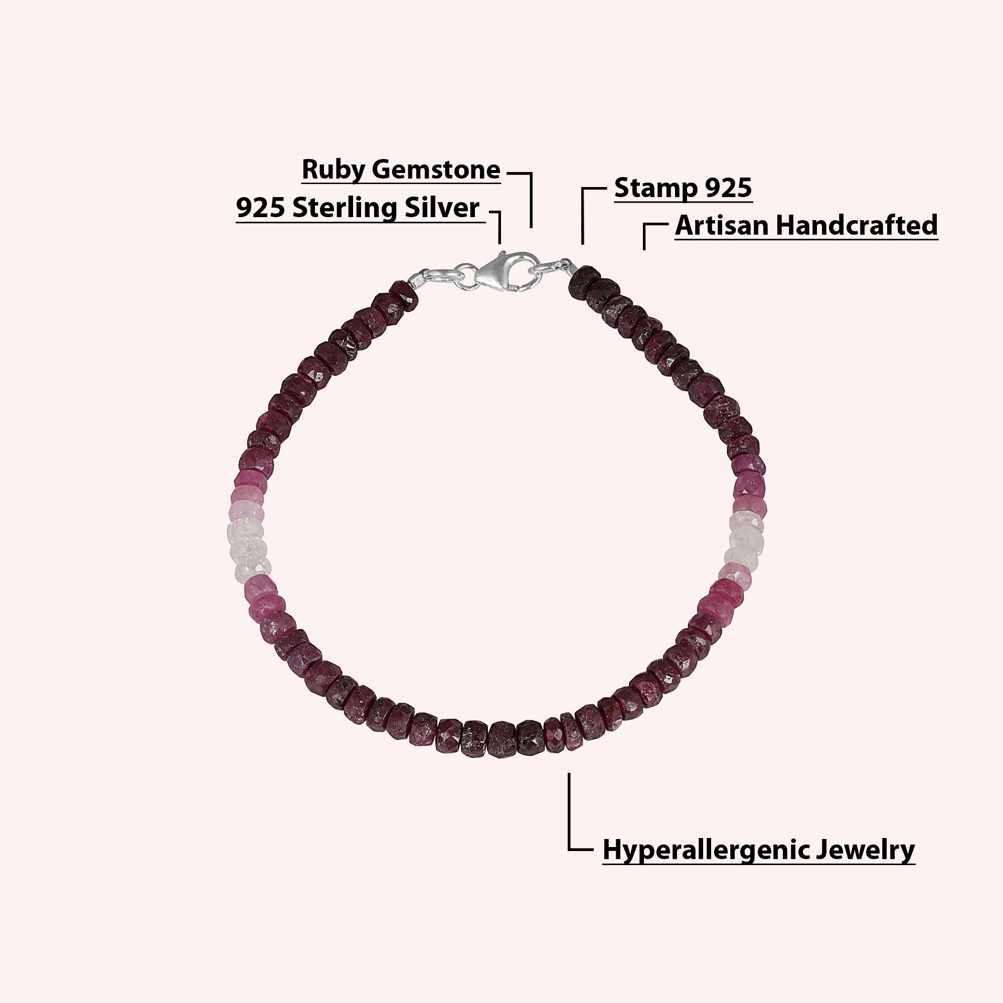 Ombre Natural Ruby Beaded Bracelet Jewelry for Women