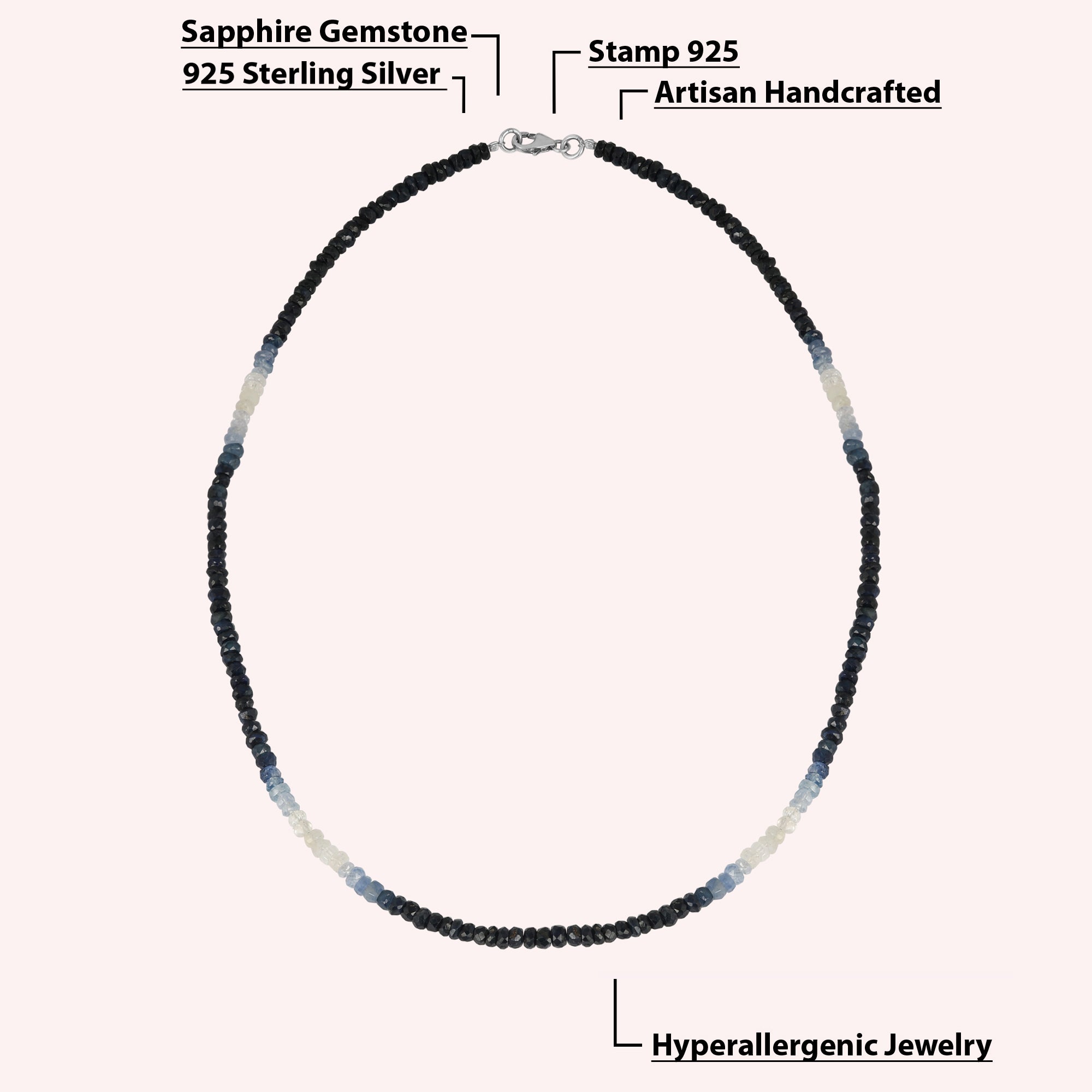 Ombre Natural Sapphire Beaded Necklace Jewelry for Women
