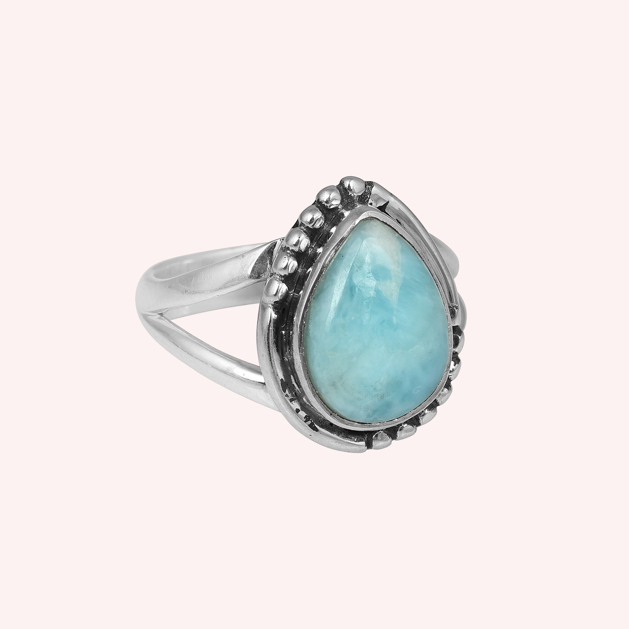 925 Sterling Silver Larimar Teardrop Split Band Ring